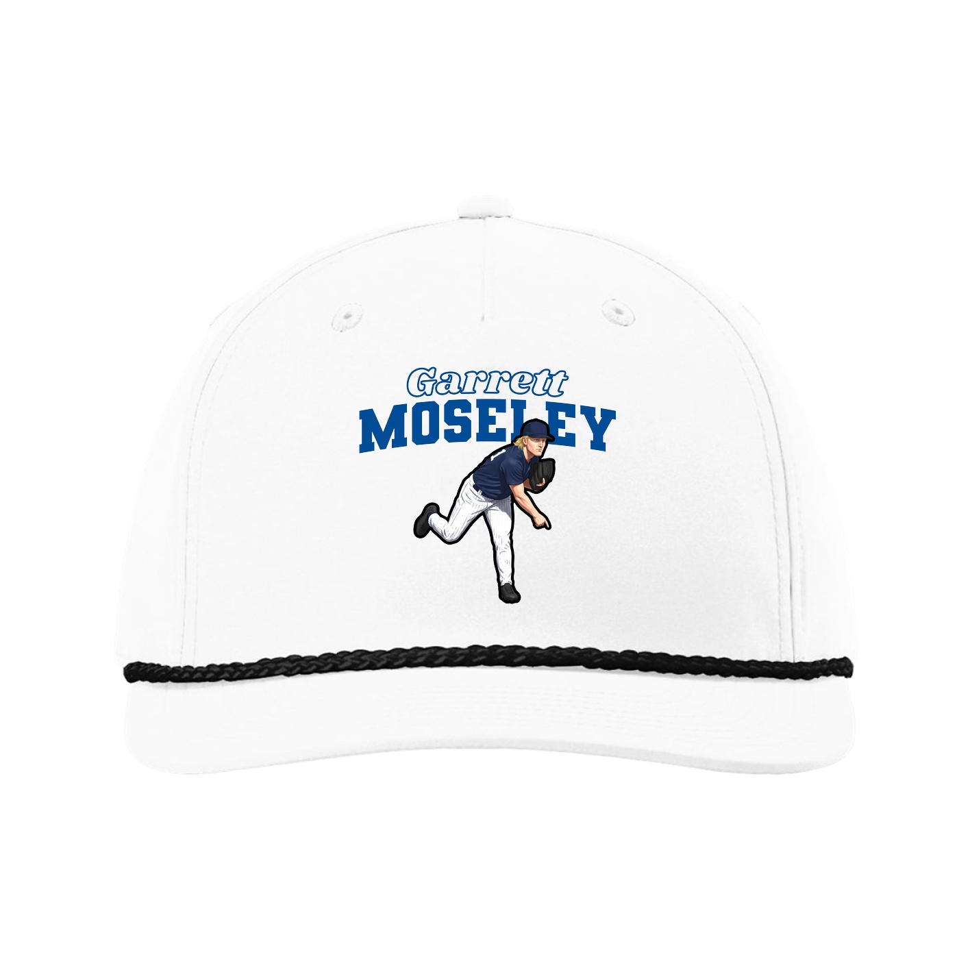 Five-Panel Classic Rope Cap — Name Arch in White