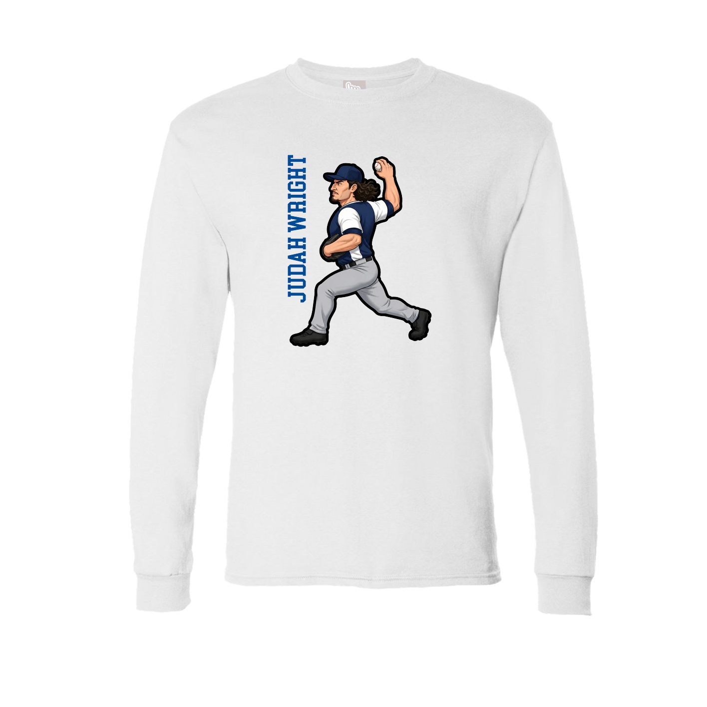 Long Sleeve Tee — Name Vertical in White