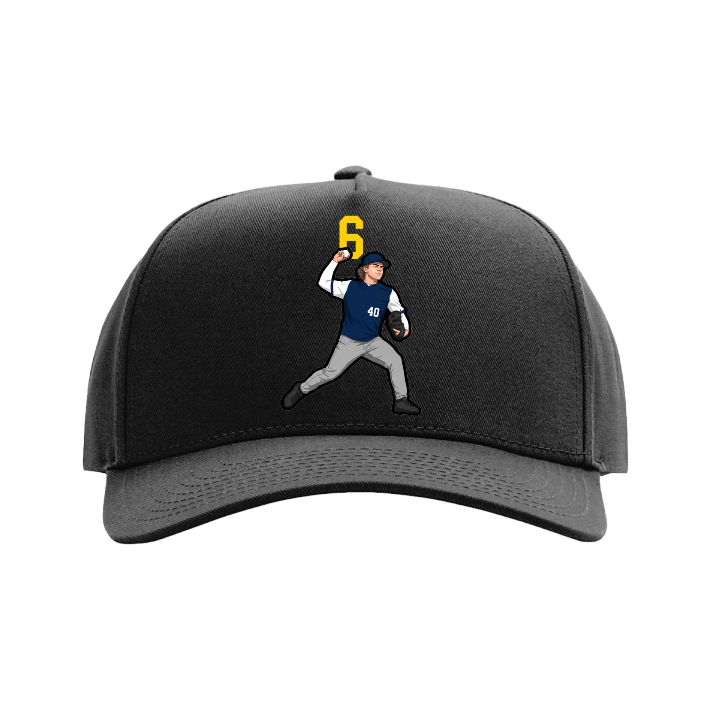 Full Fabric Five-Panel Champ Cap — Number Top in Black