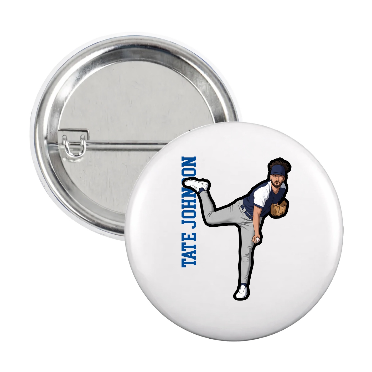 Game Day Button — Name Vertical in White