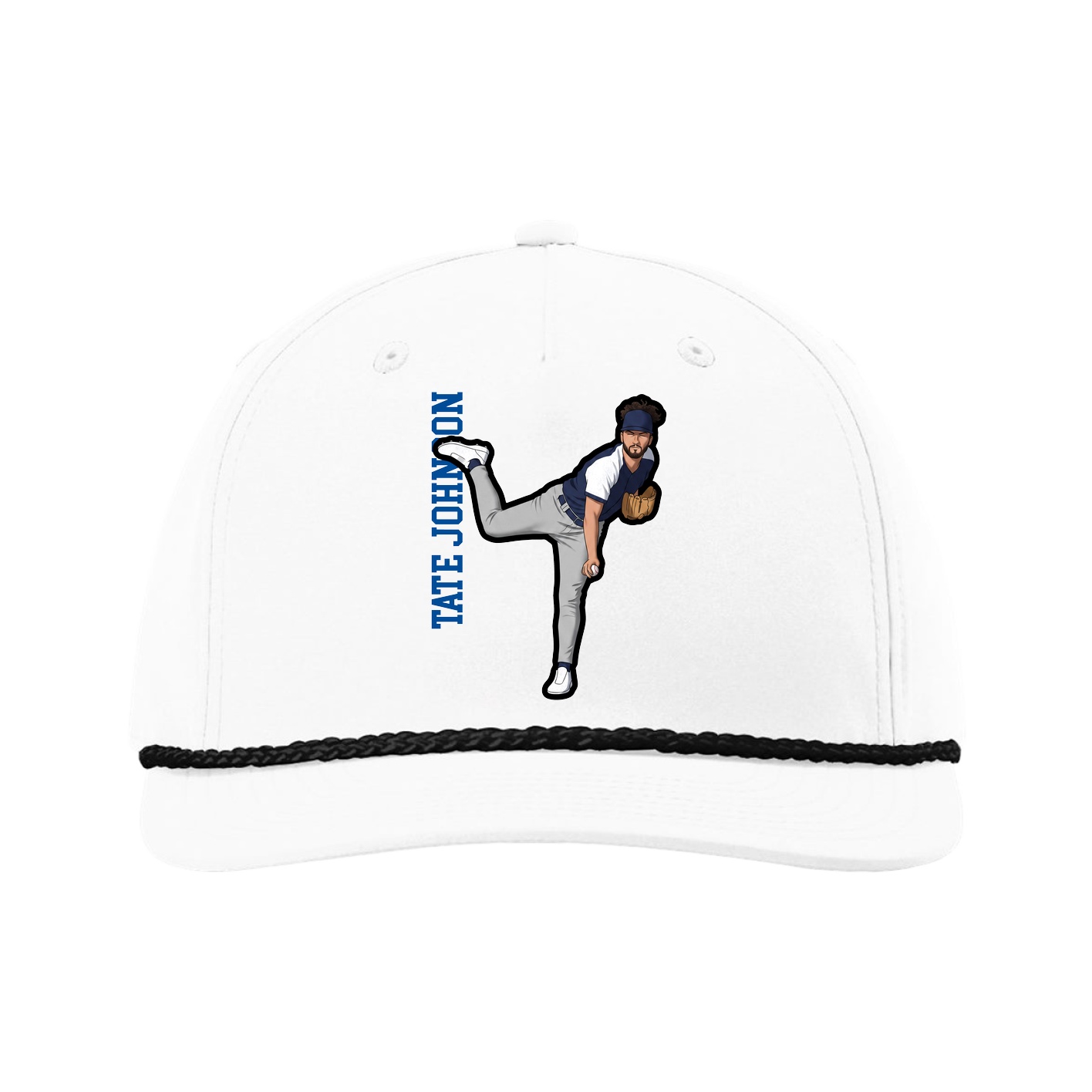 Five-Panel Classic Rope Cap — Name Vertical in White