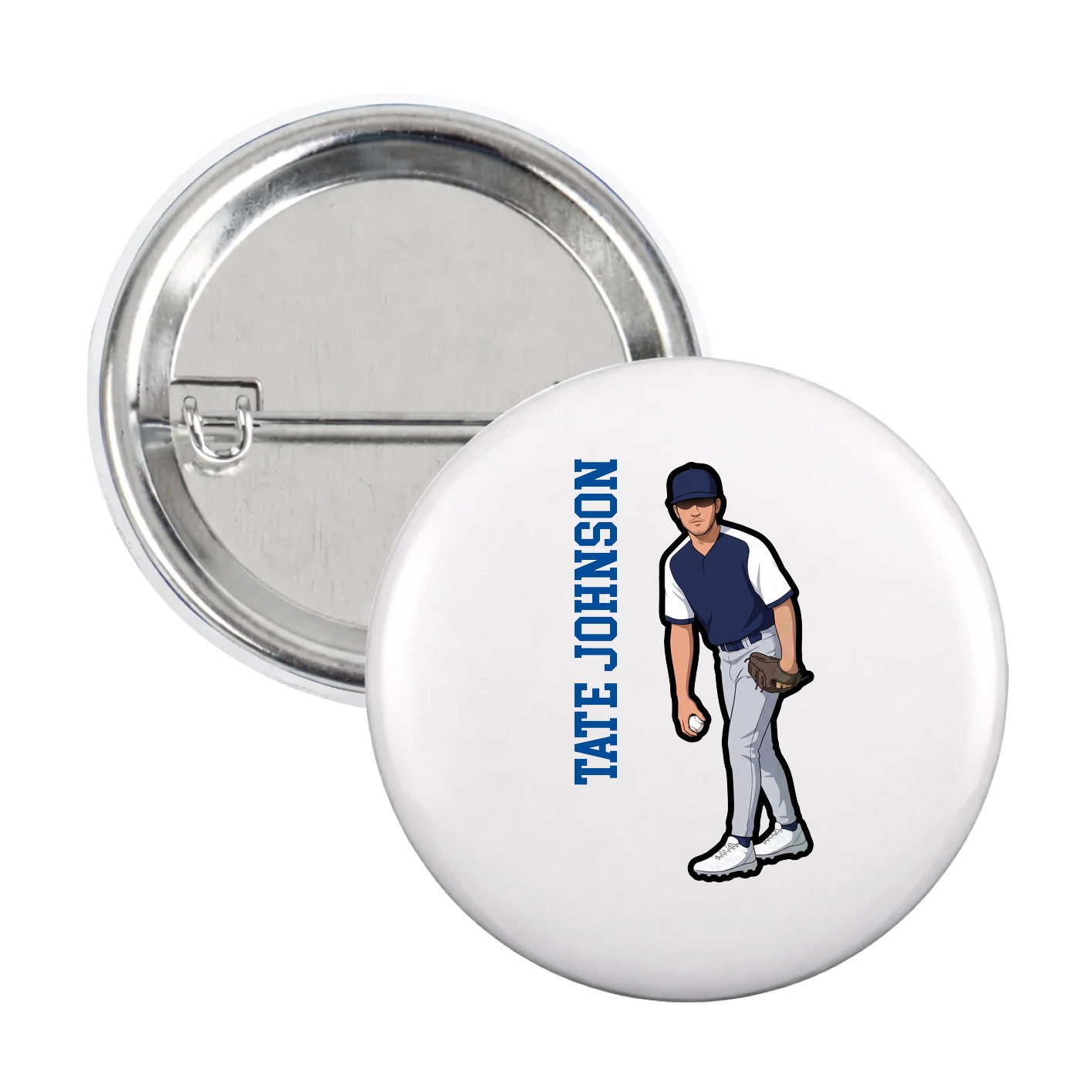 Game Day Button — Name Vertical in White