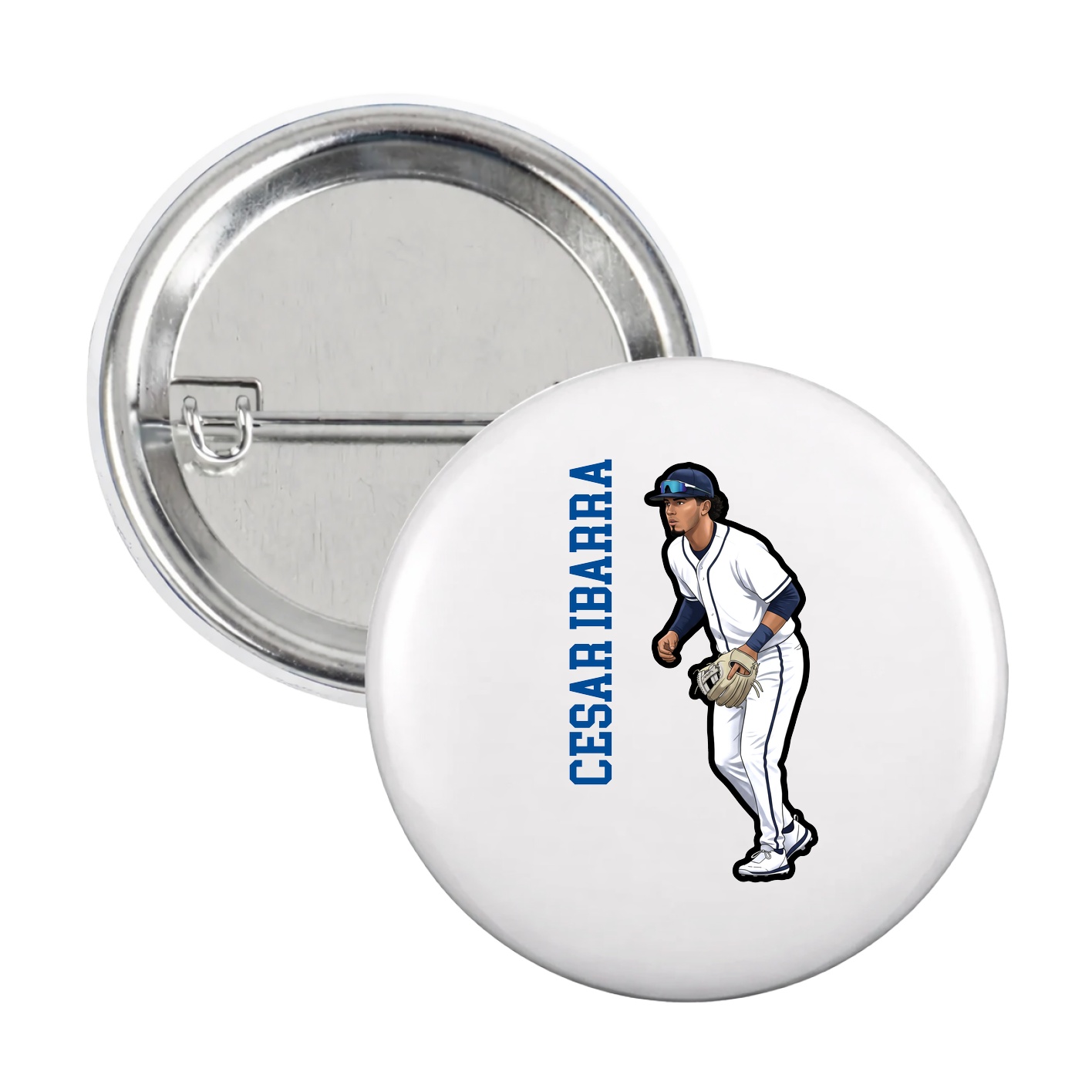 Game Day Button — Name Vertical in White
