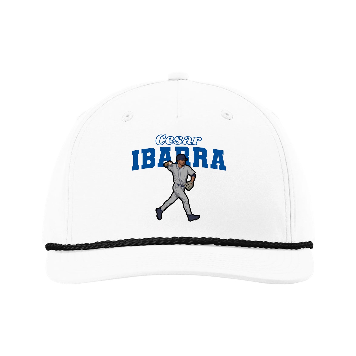 Five-Panel Classic Rope Cap — Name Arch in White