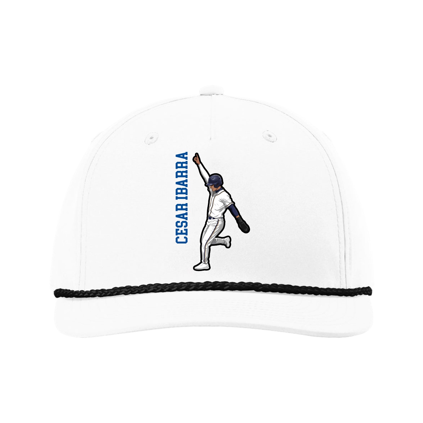Five-Panel Classic Rope Cap — Name Vertical in White