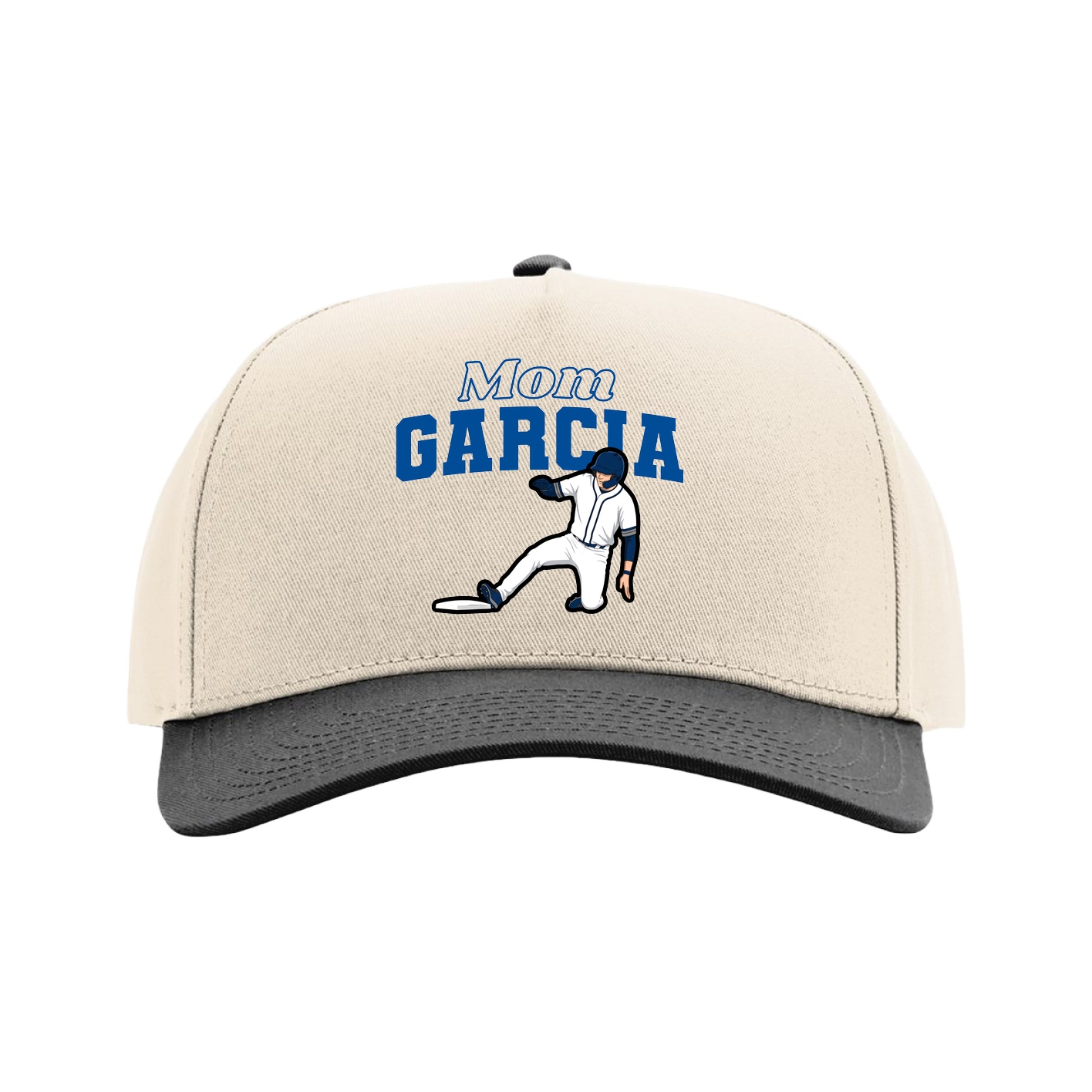 Full Fabric Five-Panel Champ Cap — Mothers Day Block in Cream/Black