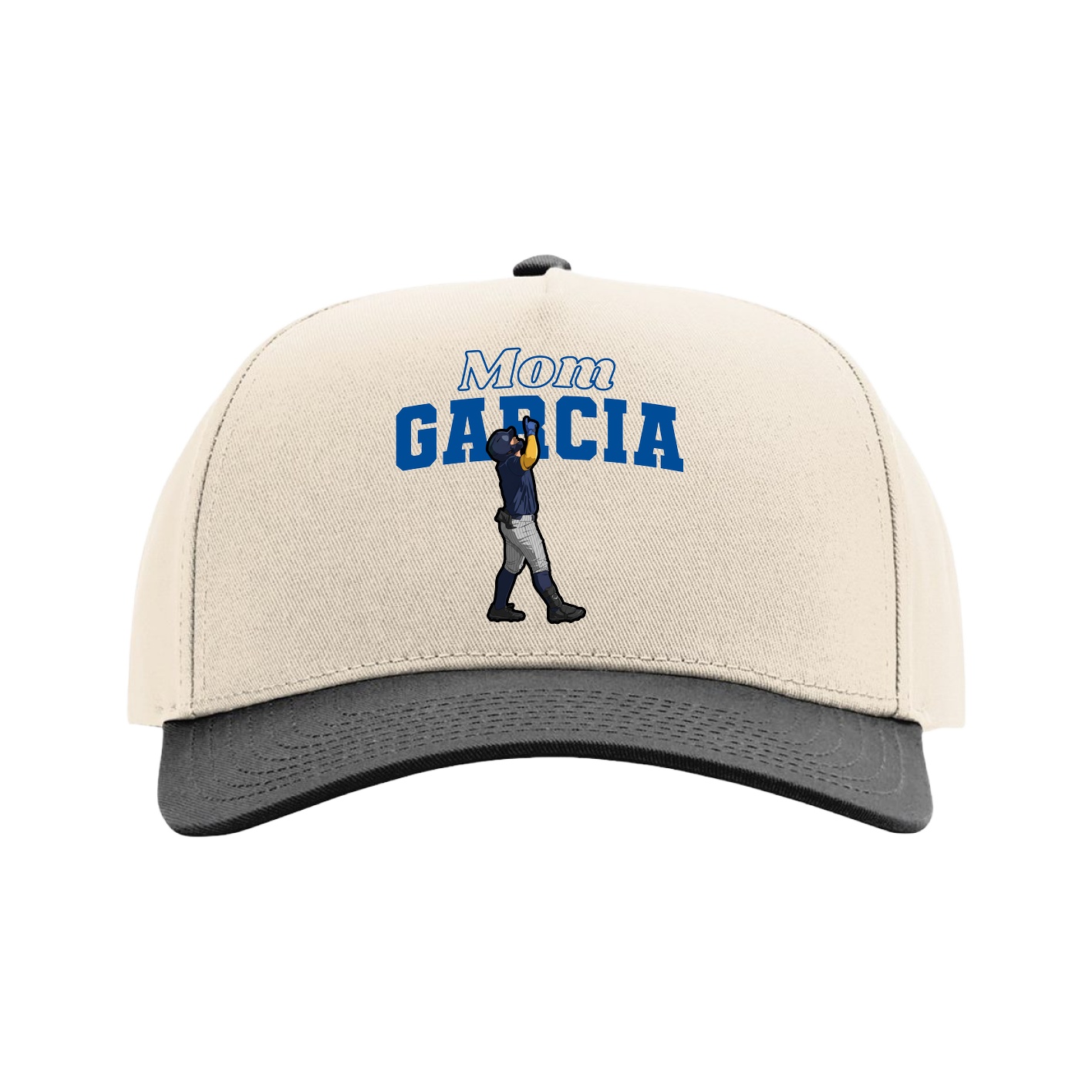 Full Fabric Five-Panel Champ Cap — Mothers Day Block in Cream/Black