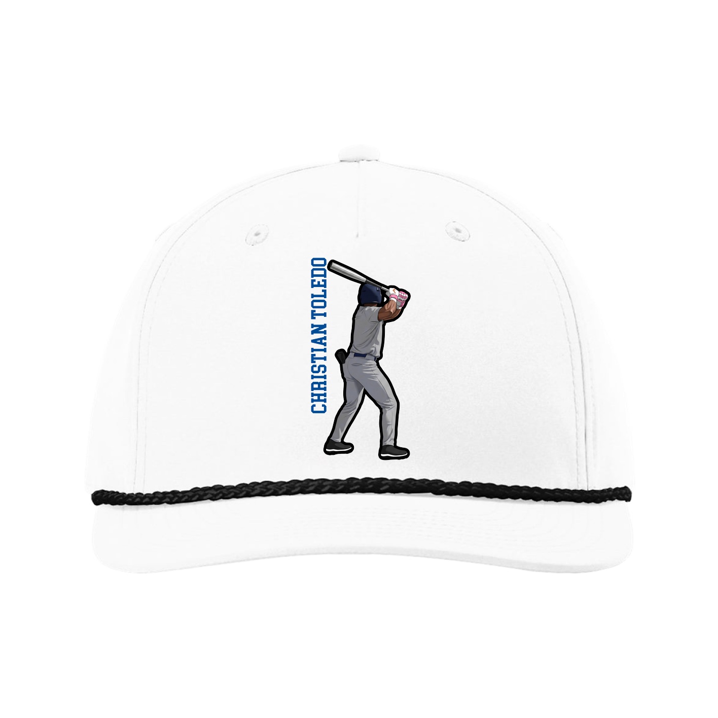 Five-Panel Classic Rope Cap — Name Vertical in White