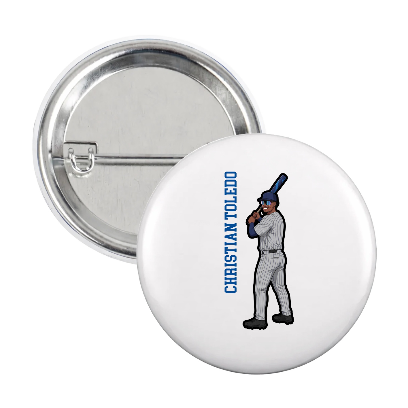 Game Day Button — Name Vertical in White