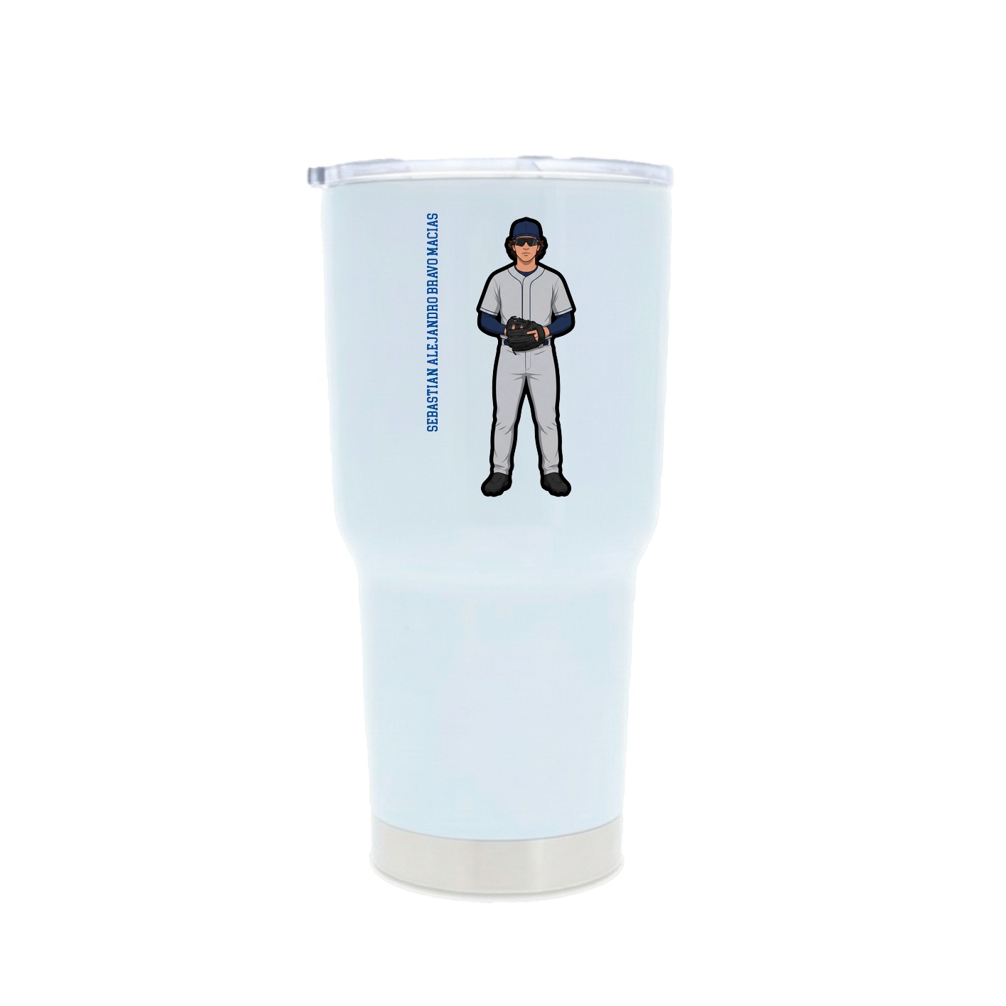 30oz Stainless Steel Tumbler — Name Vertical in White