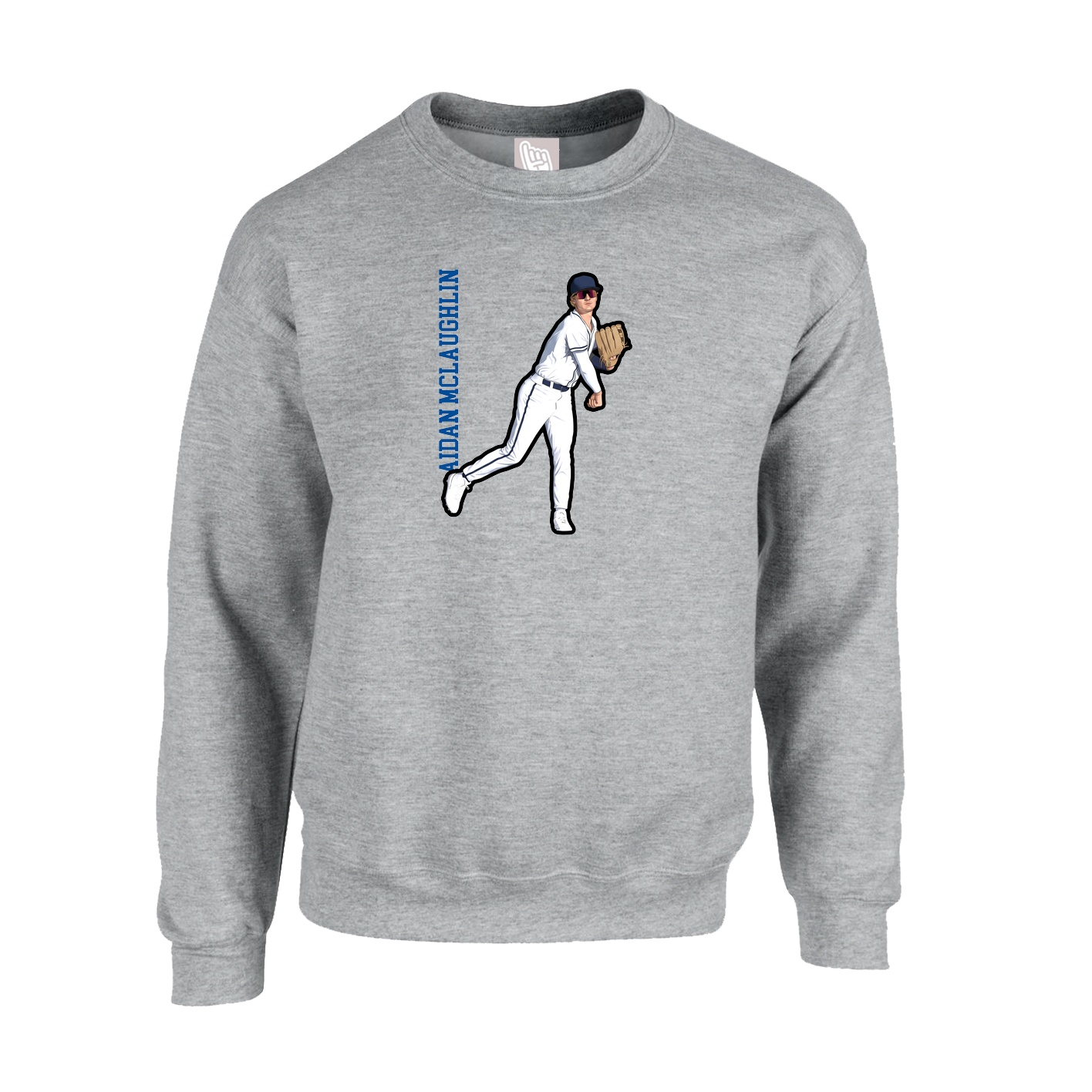 Fleece Crew — Name Vertical in Grey