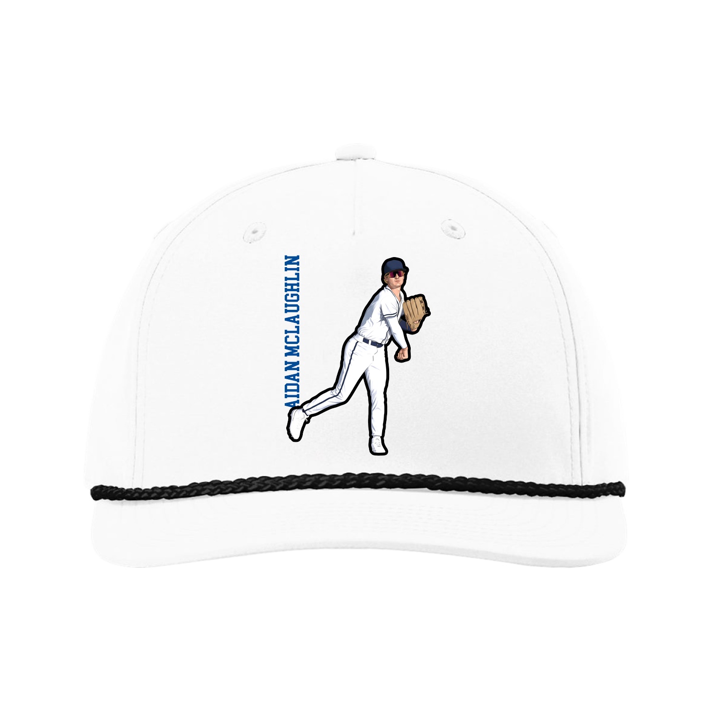Five-Panel Classic Rope Cap — Name Vertical in White
