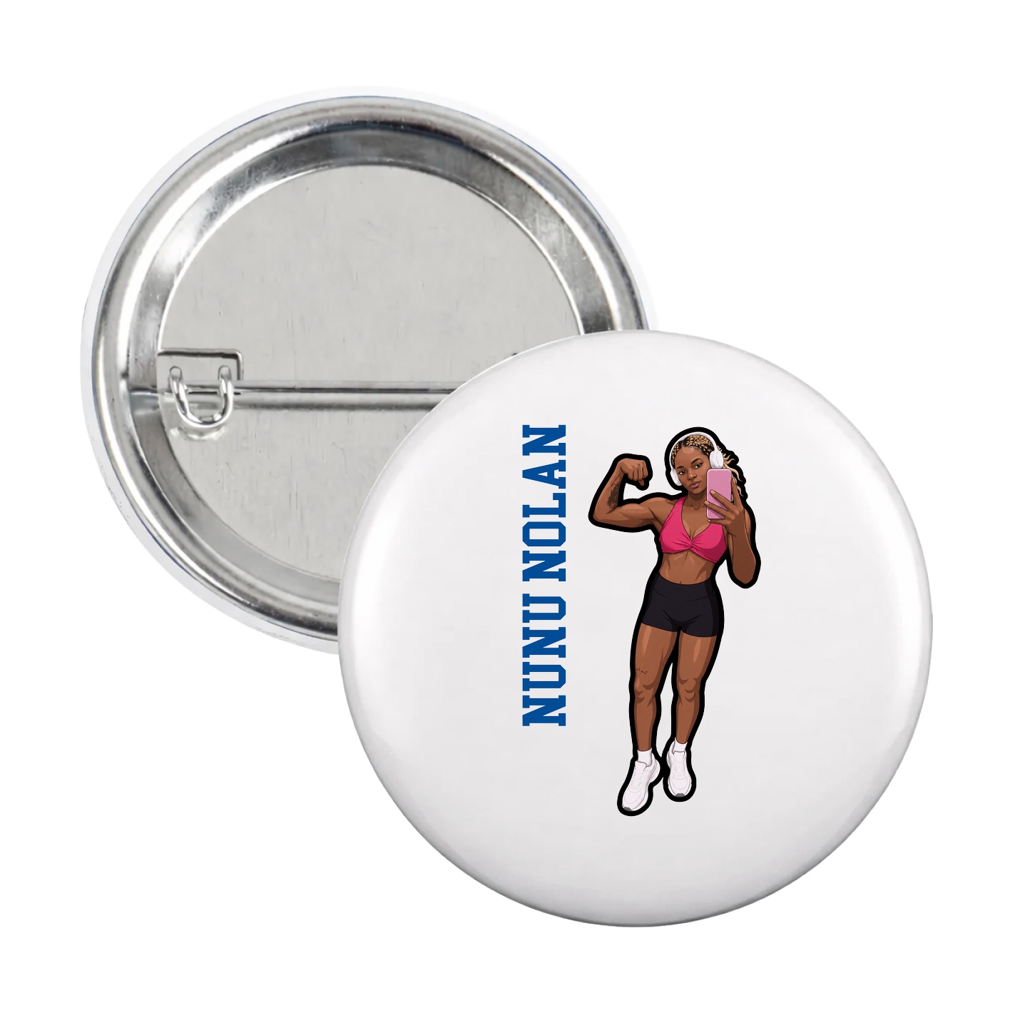 Game Day Button — Name Vertical in White