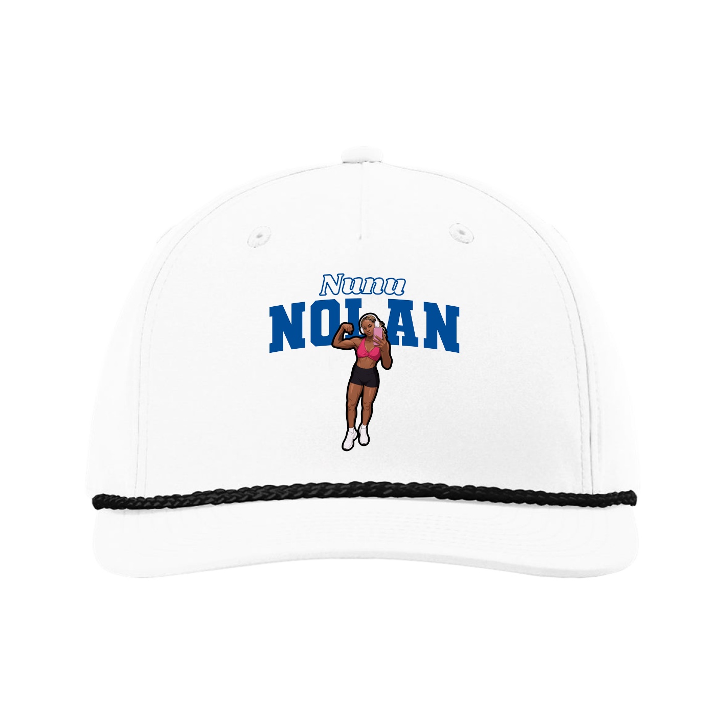 Five-Panel Classic Rope Cap — Name Arch in White
