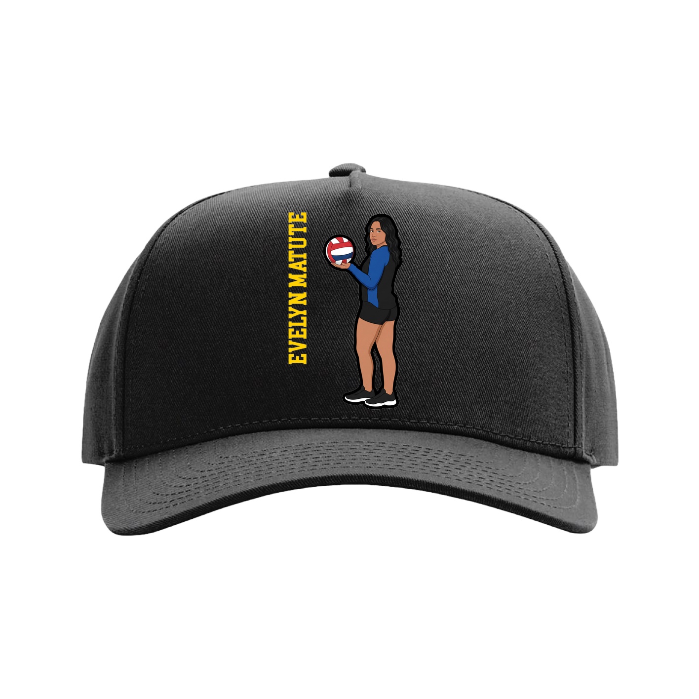 Full Fabric Five-Panel Champ Cap — Name Vertical in Black