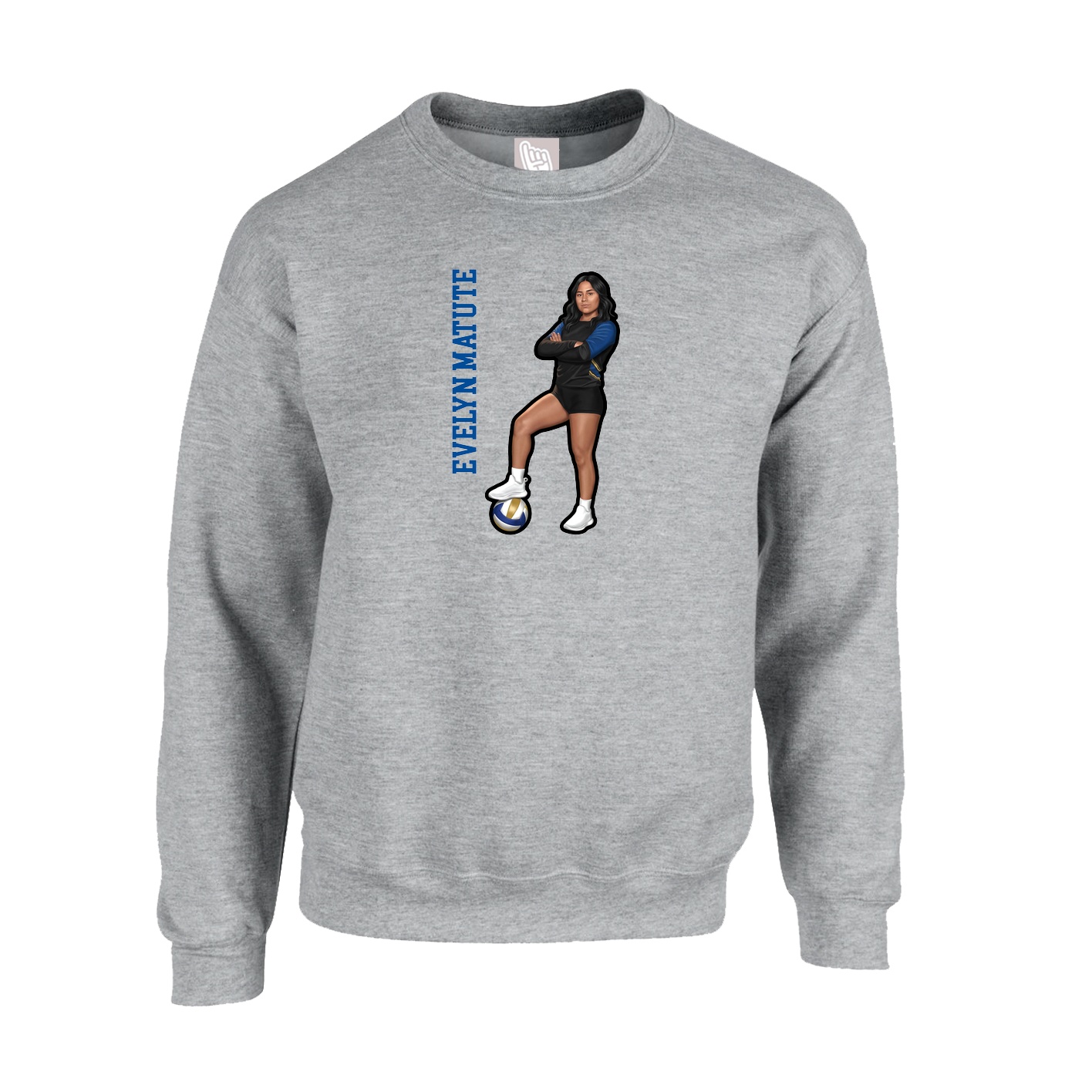 Fleece Crew — Name Vertical in Grey