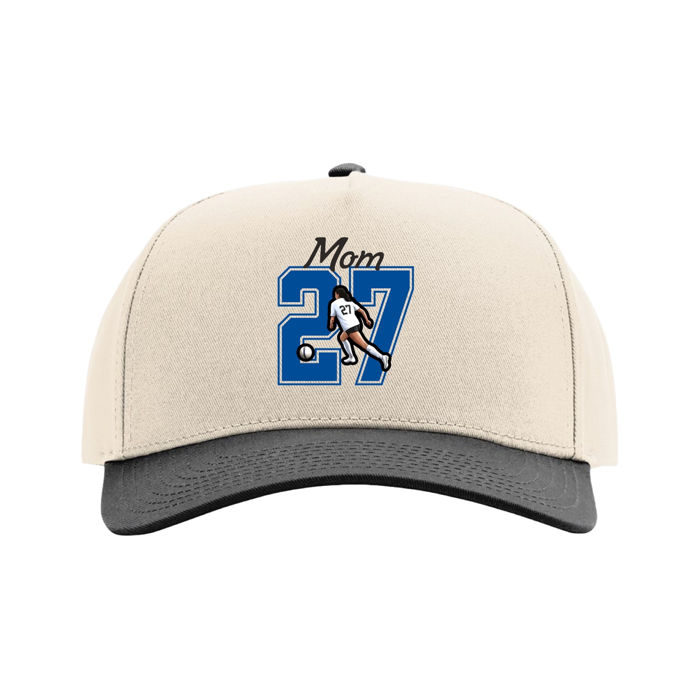 Full Fabric Five-Panel Champ Cap — Mothers Day Shirsey in Cream/Black