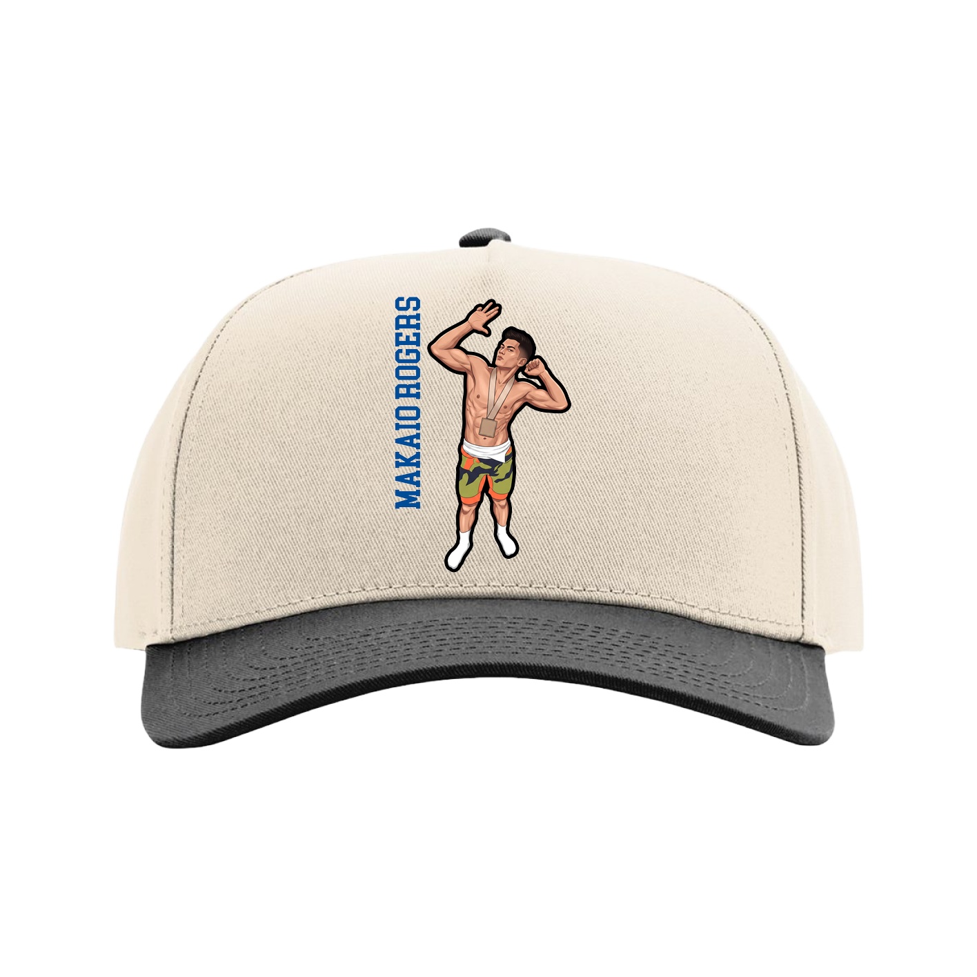 Full Fabric Five-Panel Champ Cap — Name Vertical in Cream/Black