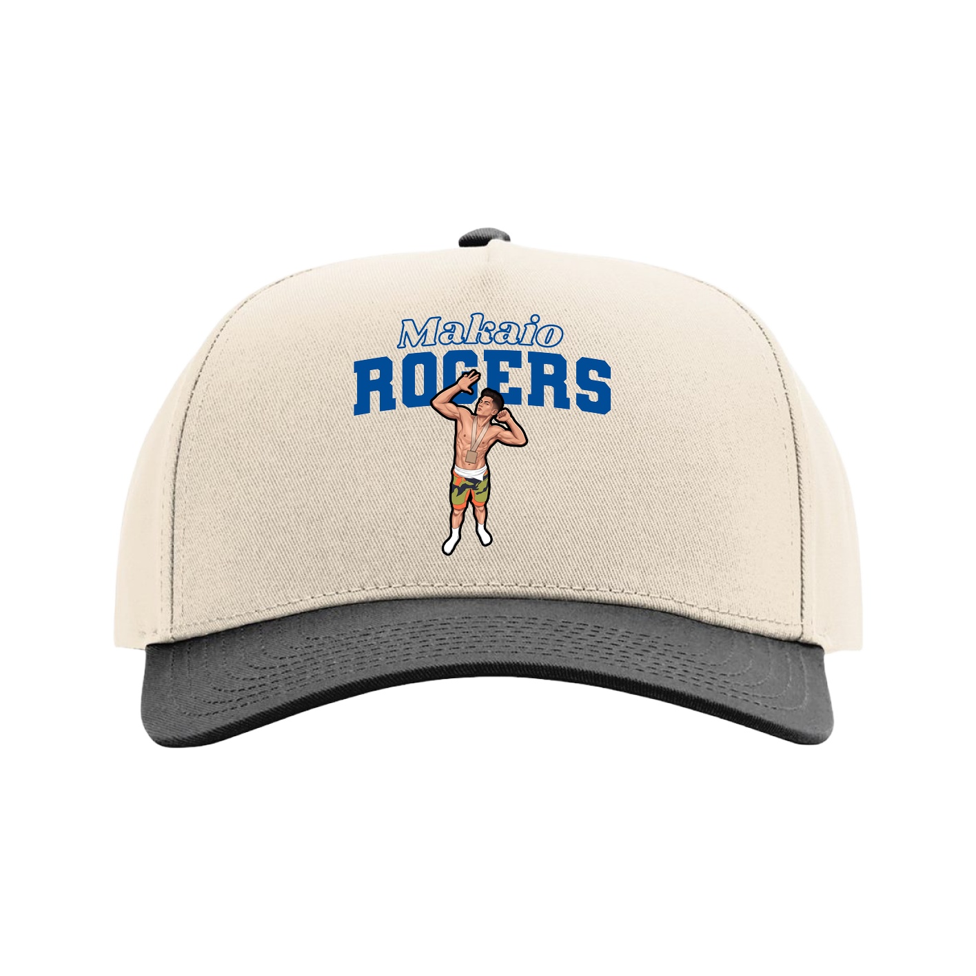 Full Fabric Five-Panel Champ Cap — Name Arch in Cream/Black