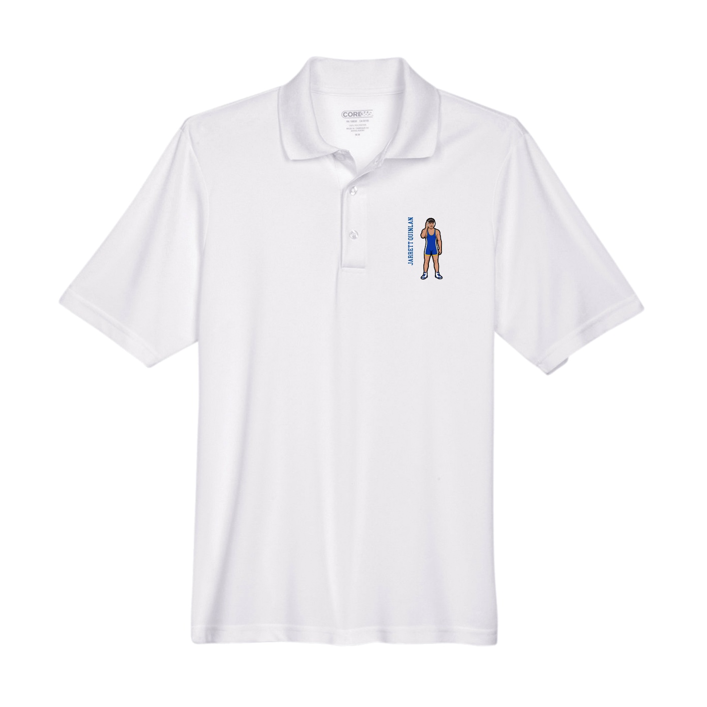 Performance Polo — Name Vertical in White