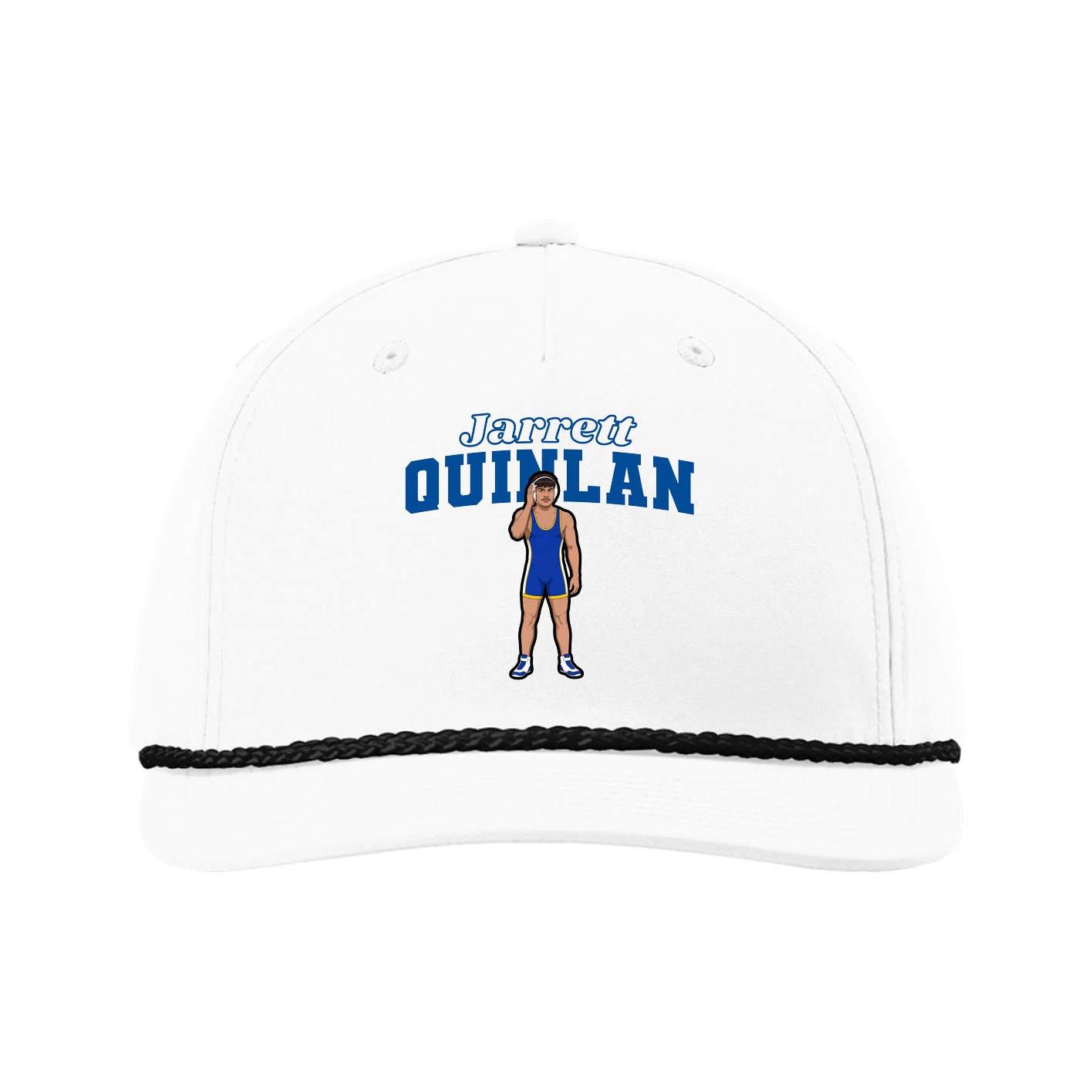 Five-Panel Classic Rope Cap — Name Arch in White