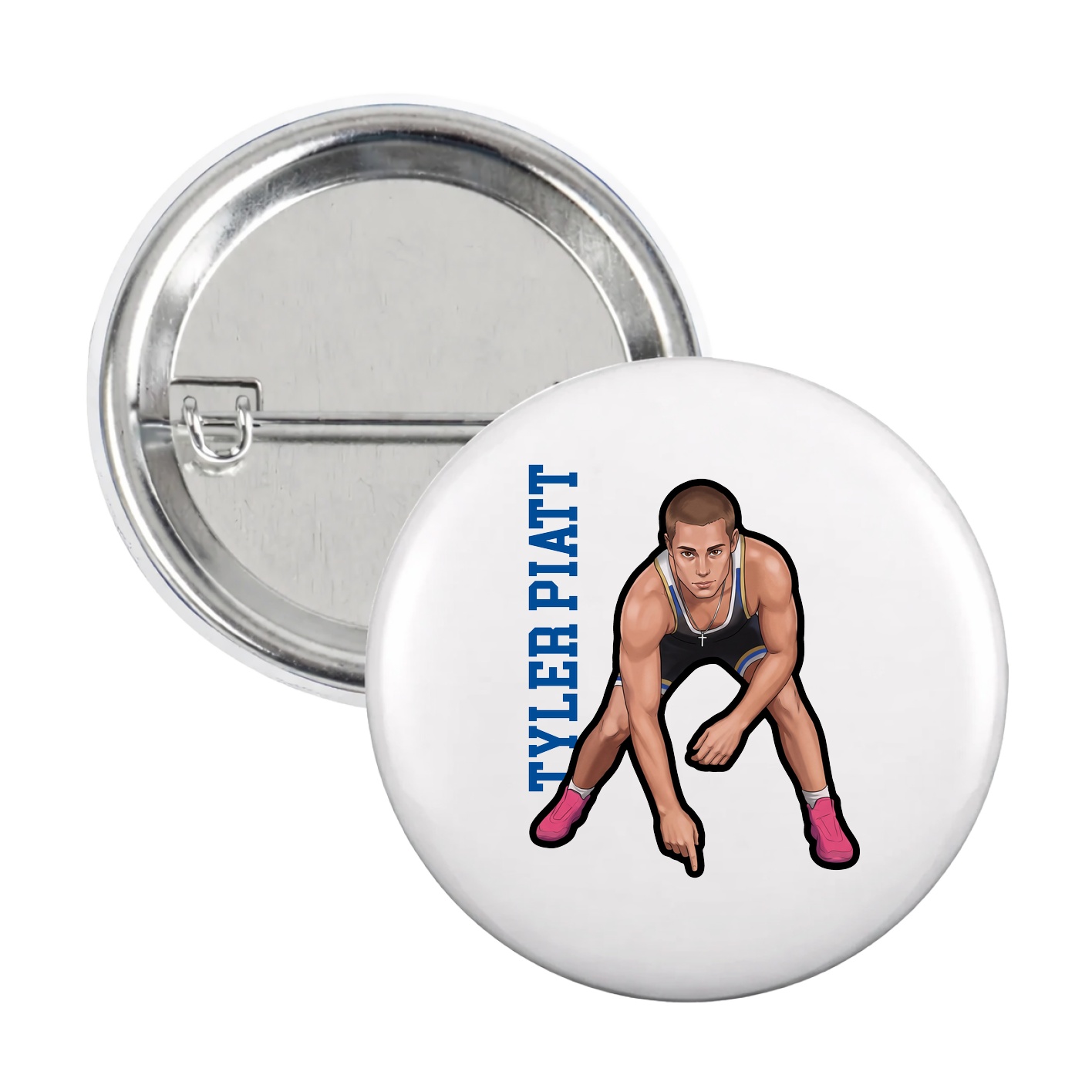 Game Day Button — Name Vertical in White