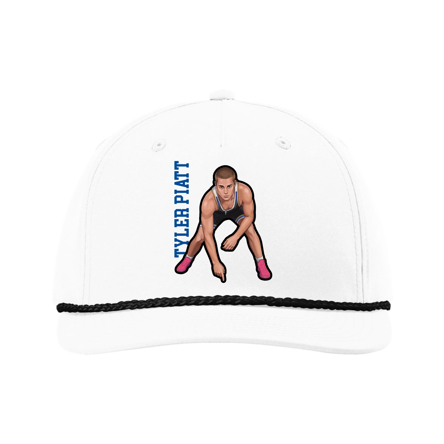 Five-Panel Classic Rope Cap — Name Vertical in White