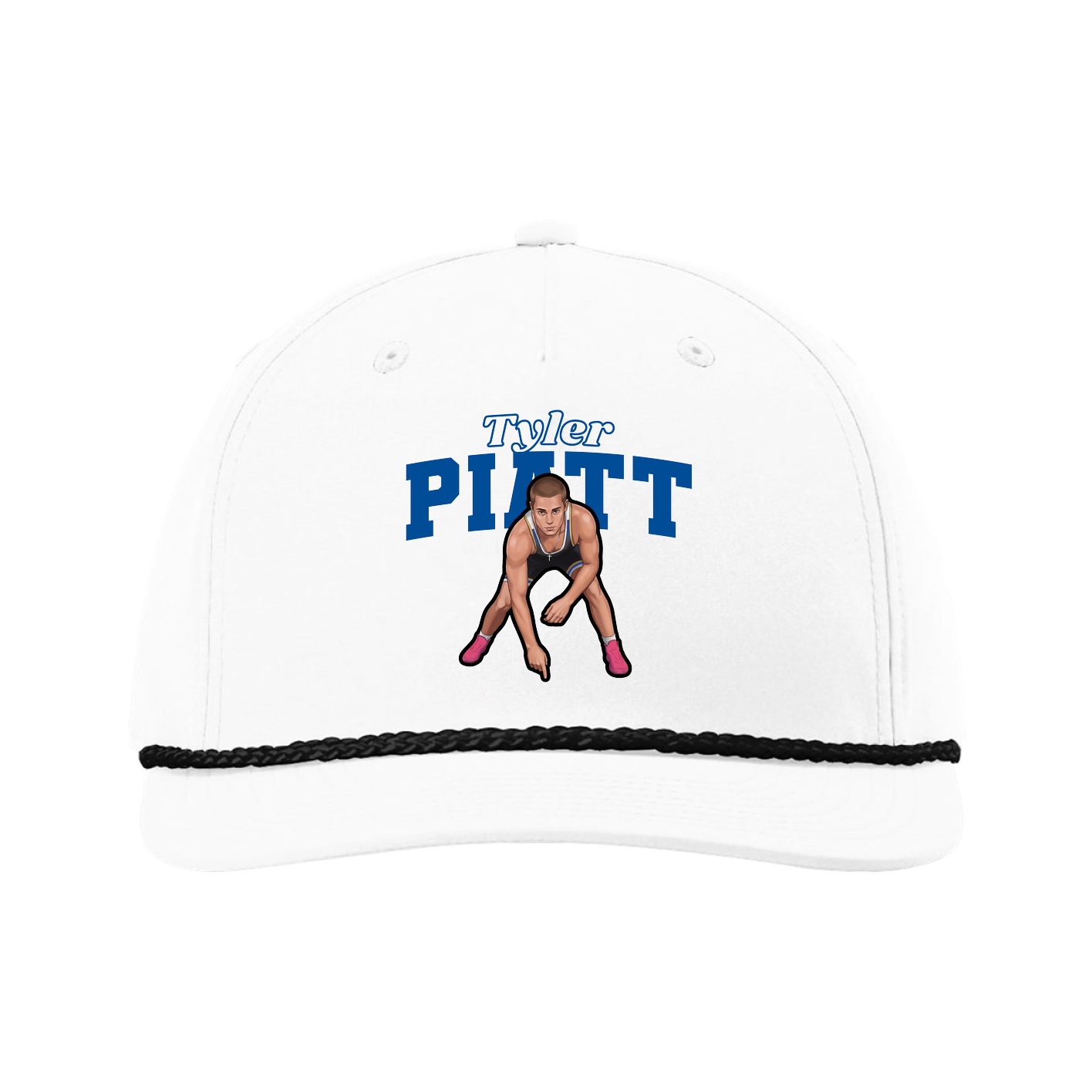 Five-Panel Classic Rope Cap — Name Arch in White