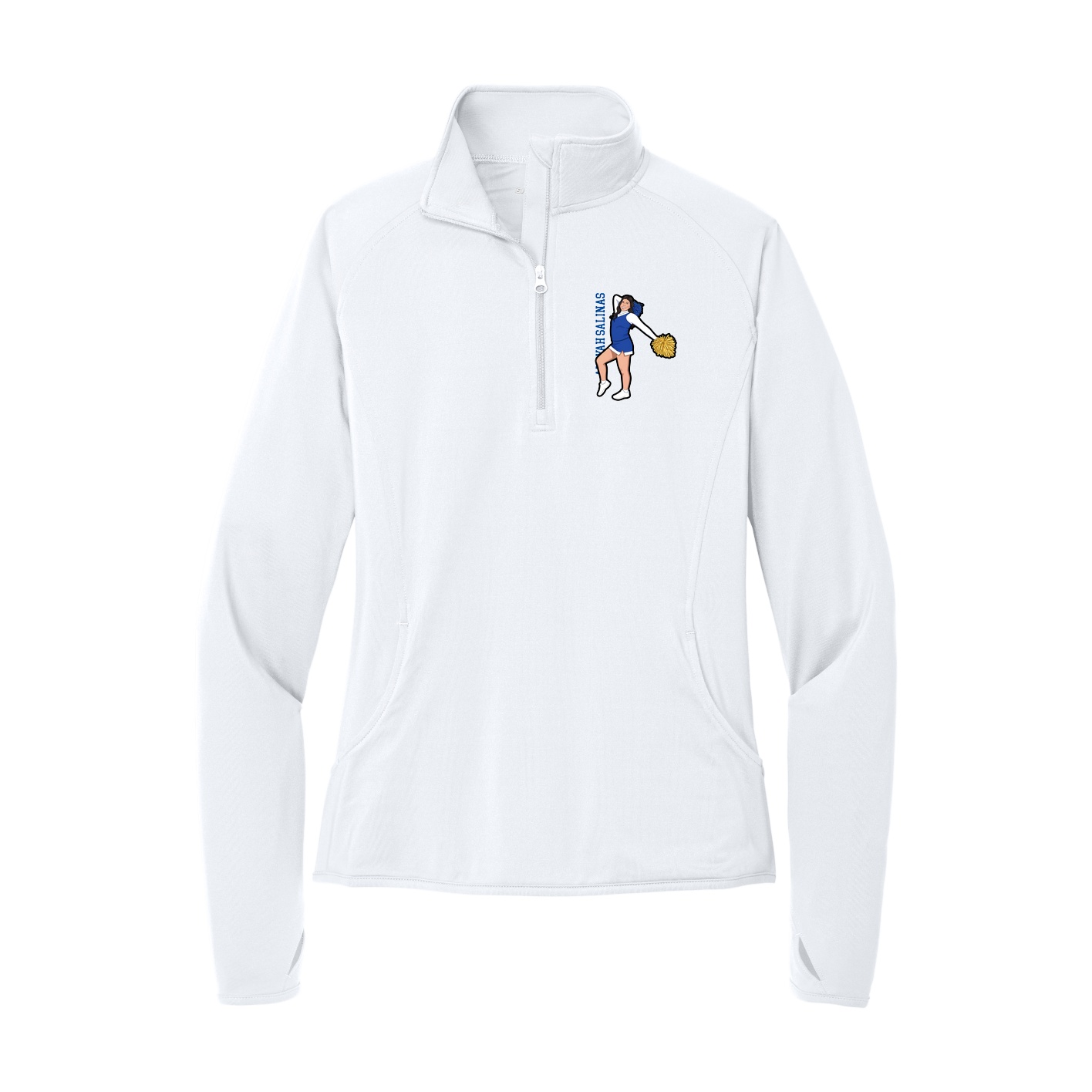 Women's Q-Zip Pullover — Name Vertical in White