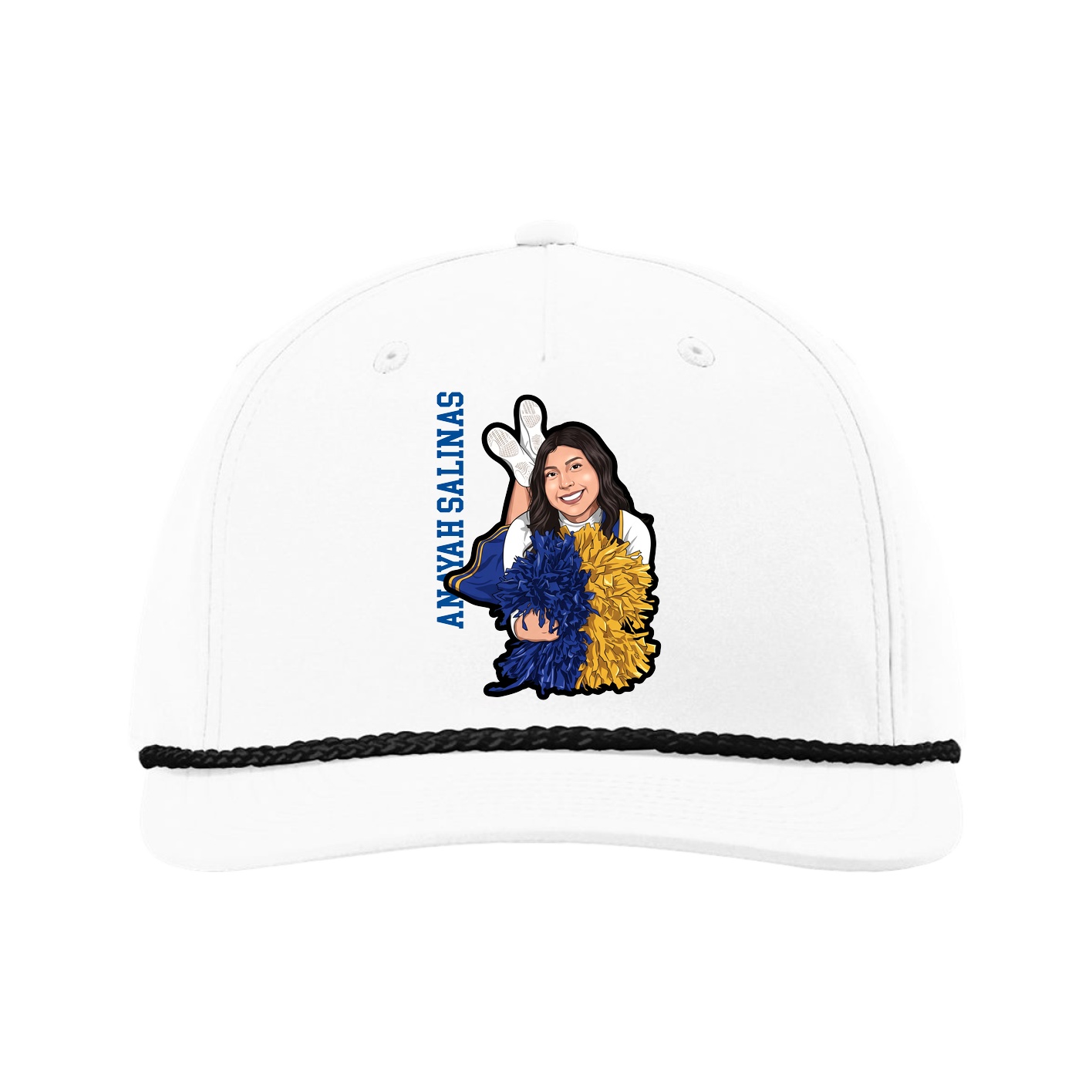 Five-Panel Classic Rope Cap — Name Vertical in White