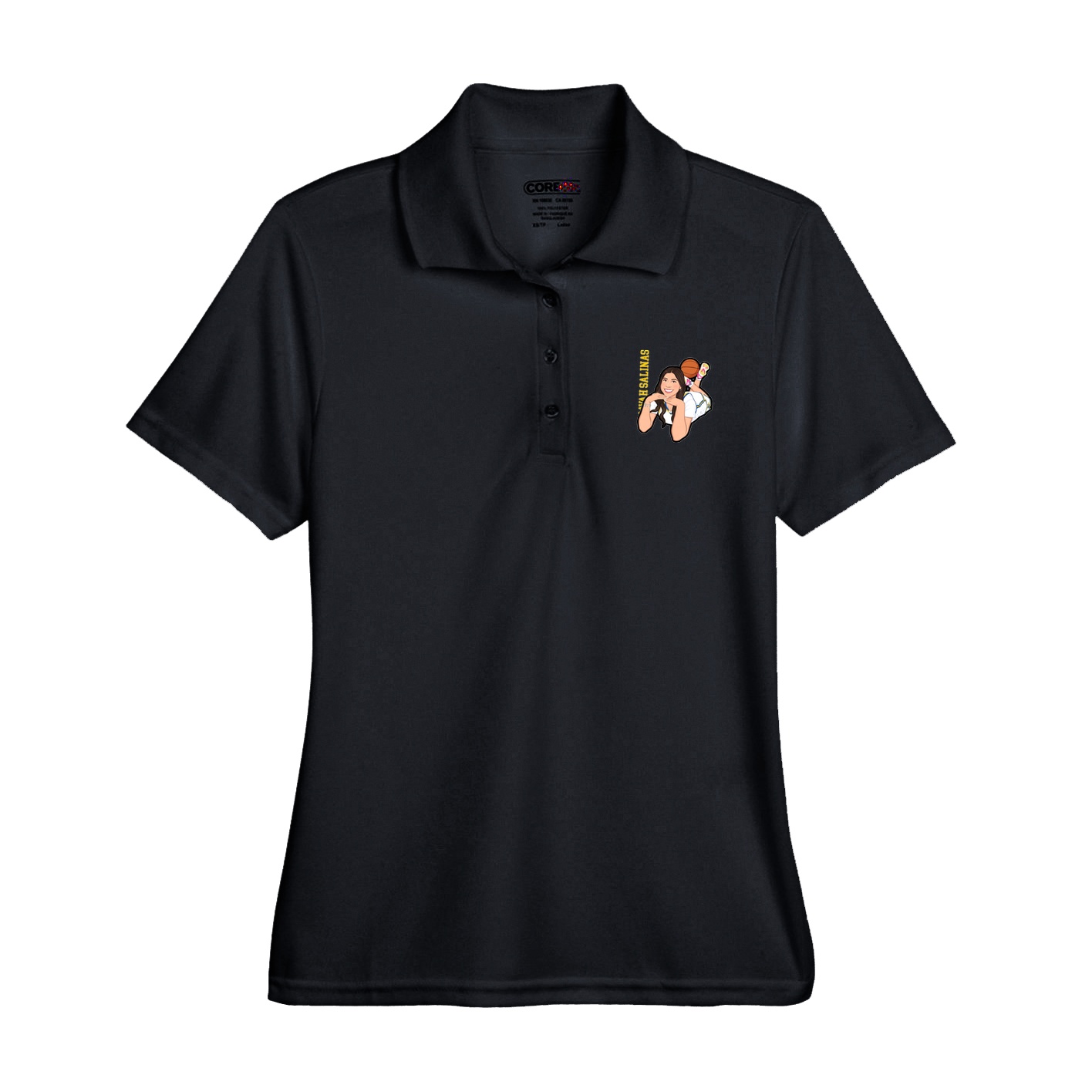 Womens Performance Polo — Name Vertical in Black