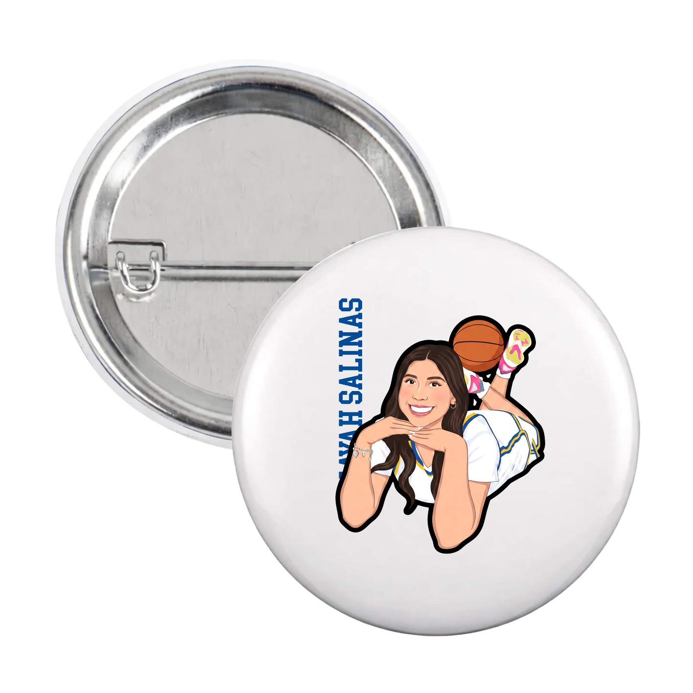 Game Day Button — Name Vertical in White
