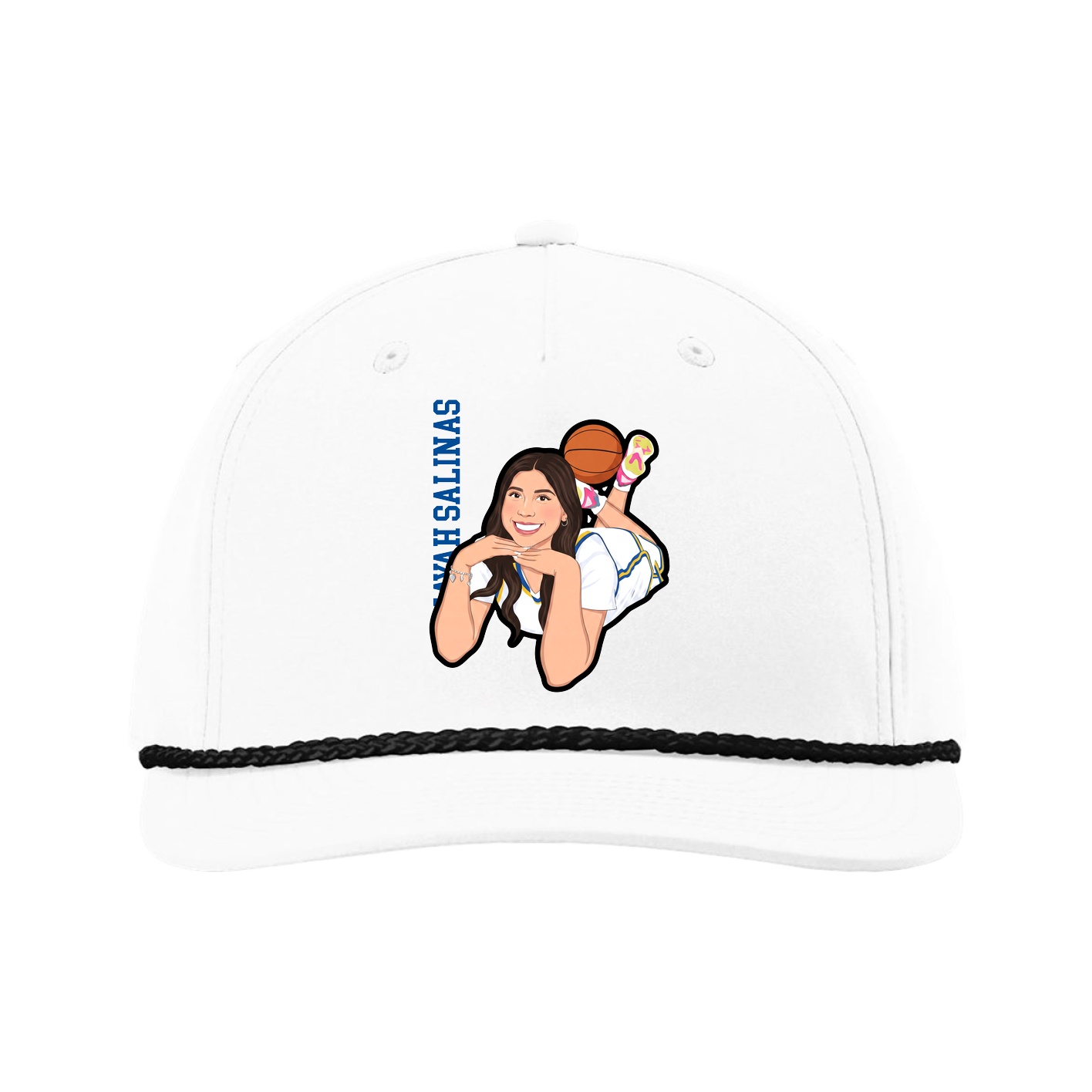 Five-Panel Classic Rope Cap — Name Vertical in White
