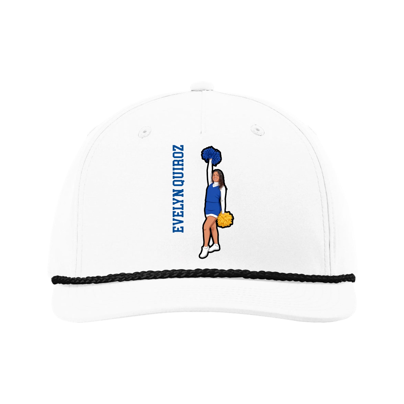Five-Panel Classic Rope Cap — Name Vertical in White