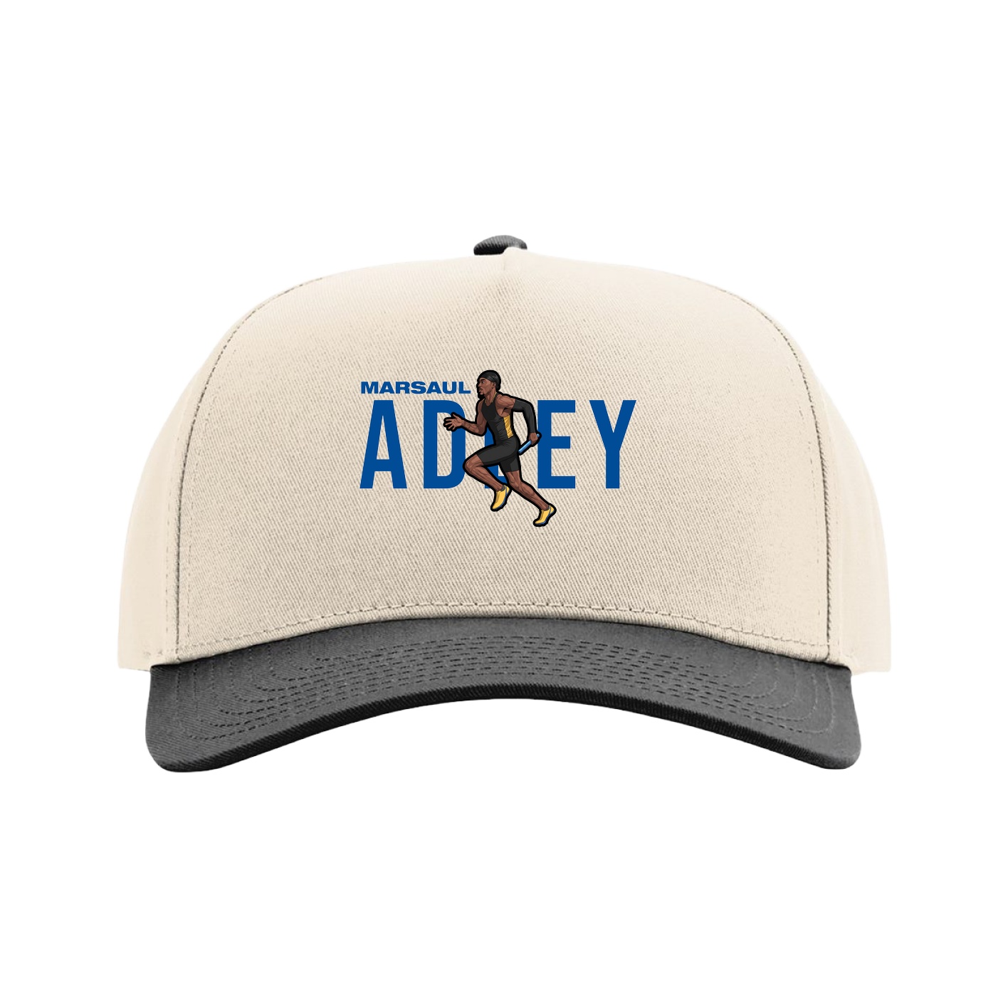 Full Fabric Five-Panel Champ Cap — Player Name in Cream/Black