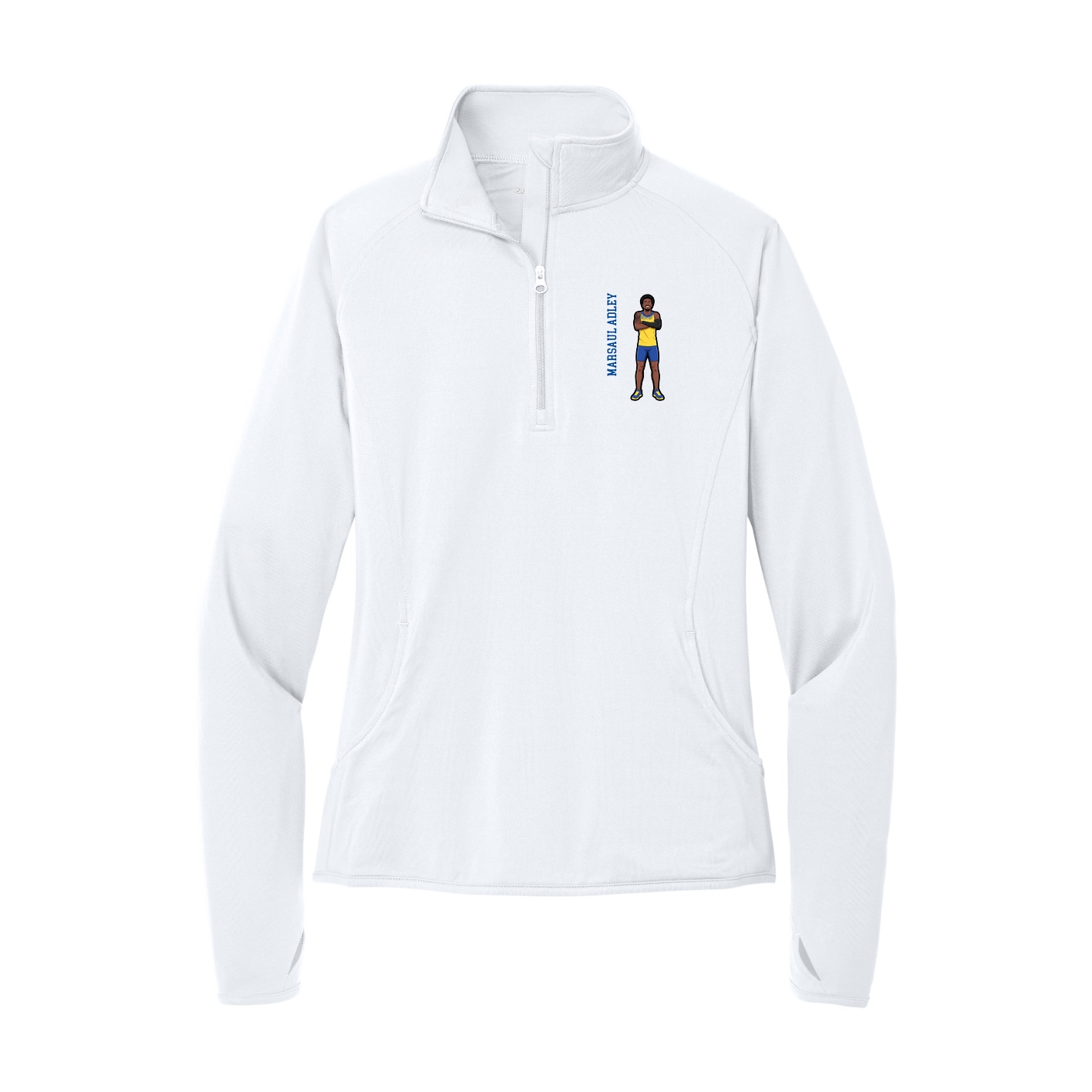 Women's Q-Zip Pullover — Name Vertical in White