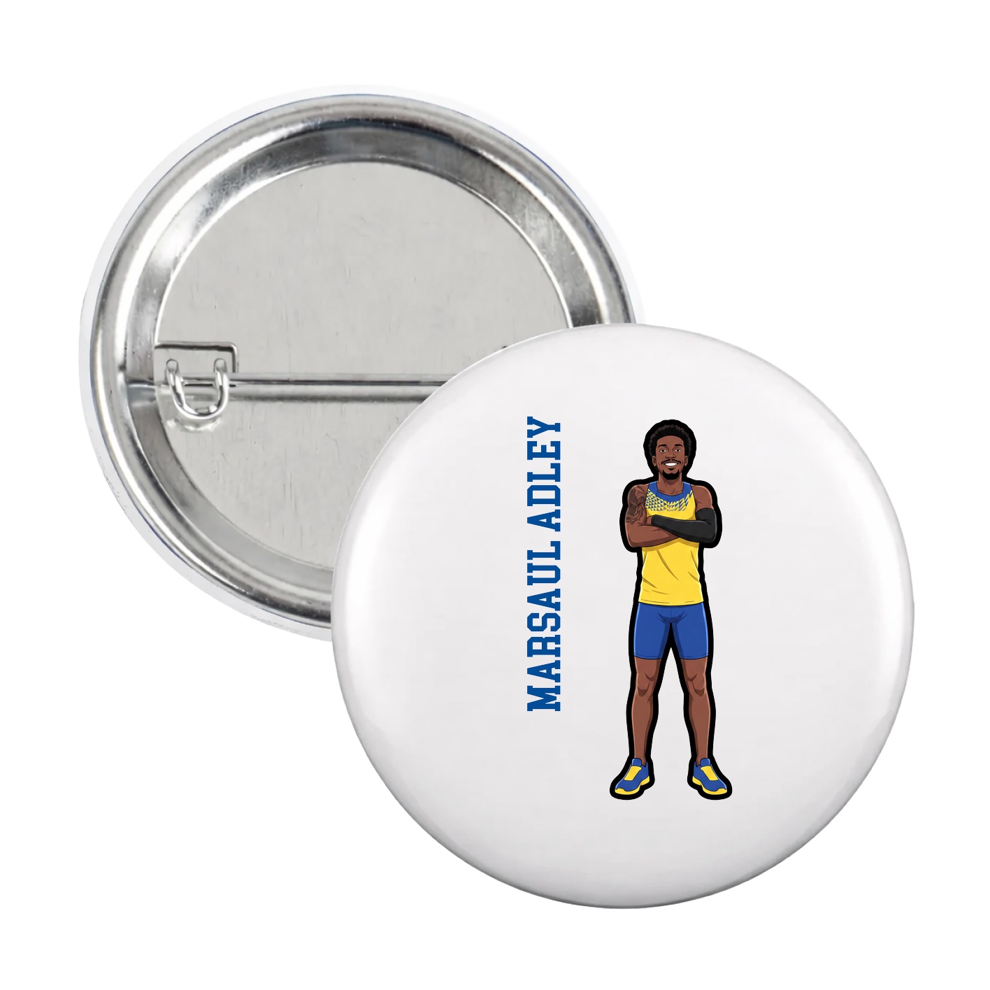 Game Day Button — Name Vertical in White