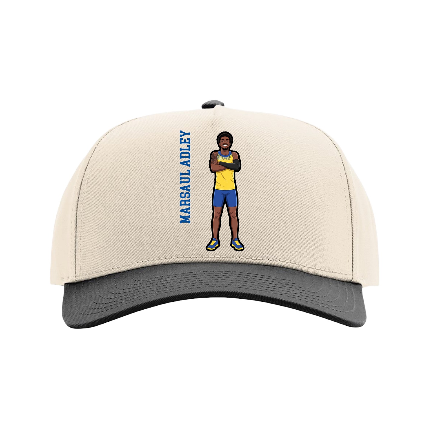 Full Fabric Five-Panel Champ Cap — Name Vertical in Cream/Black