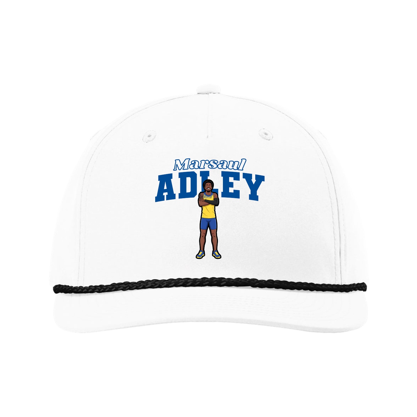 Five-Panel Classic Rope Cap — Name Arch in White