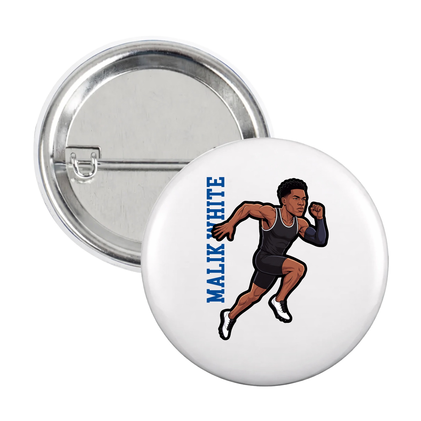 Game Day Button — Name Vertical in White