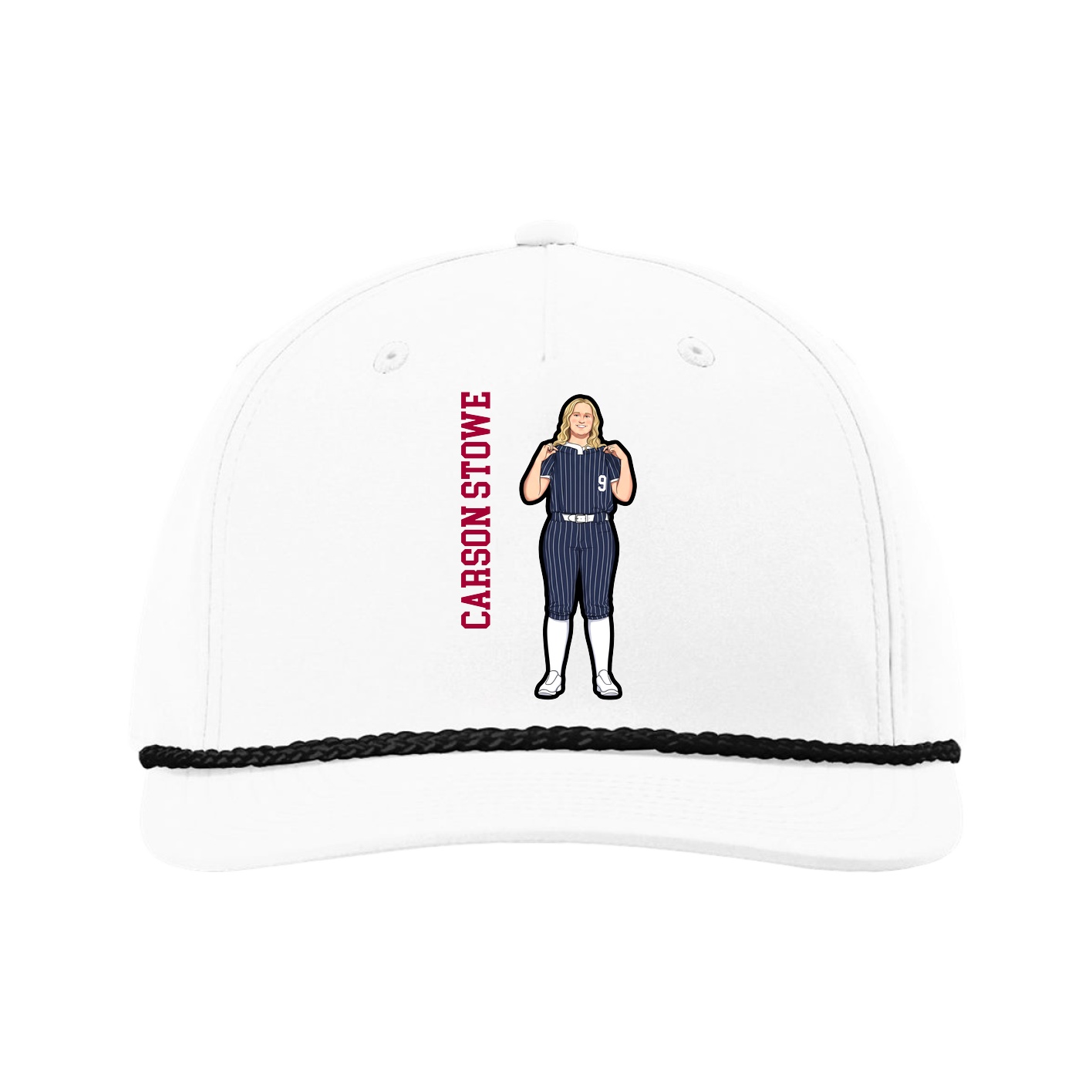 Five-Panel Classic Rope Cap — Name Vertical in White