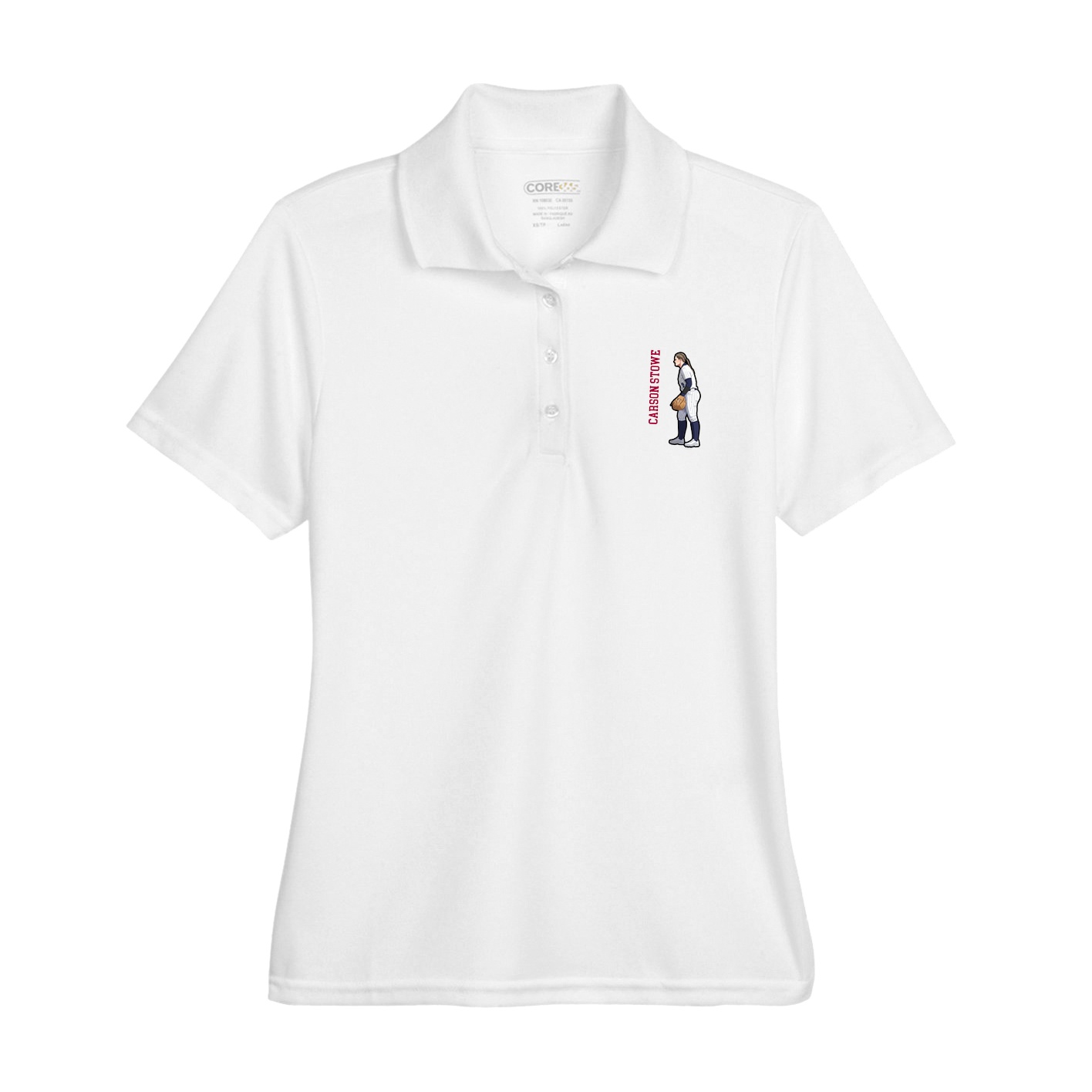 Womens Performance Polo — Name Vertical in White