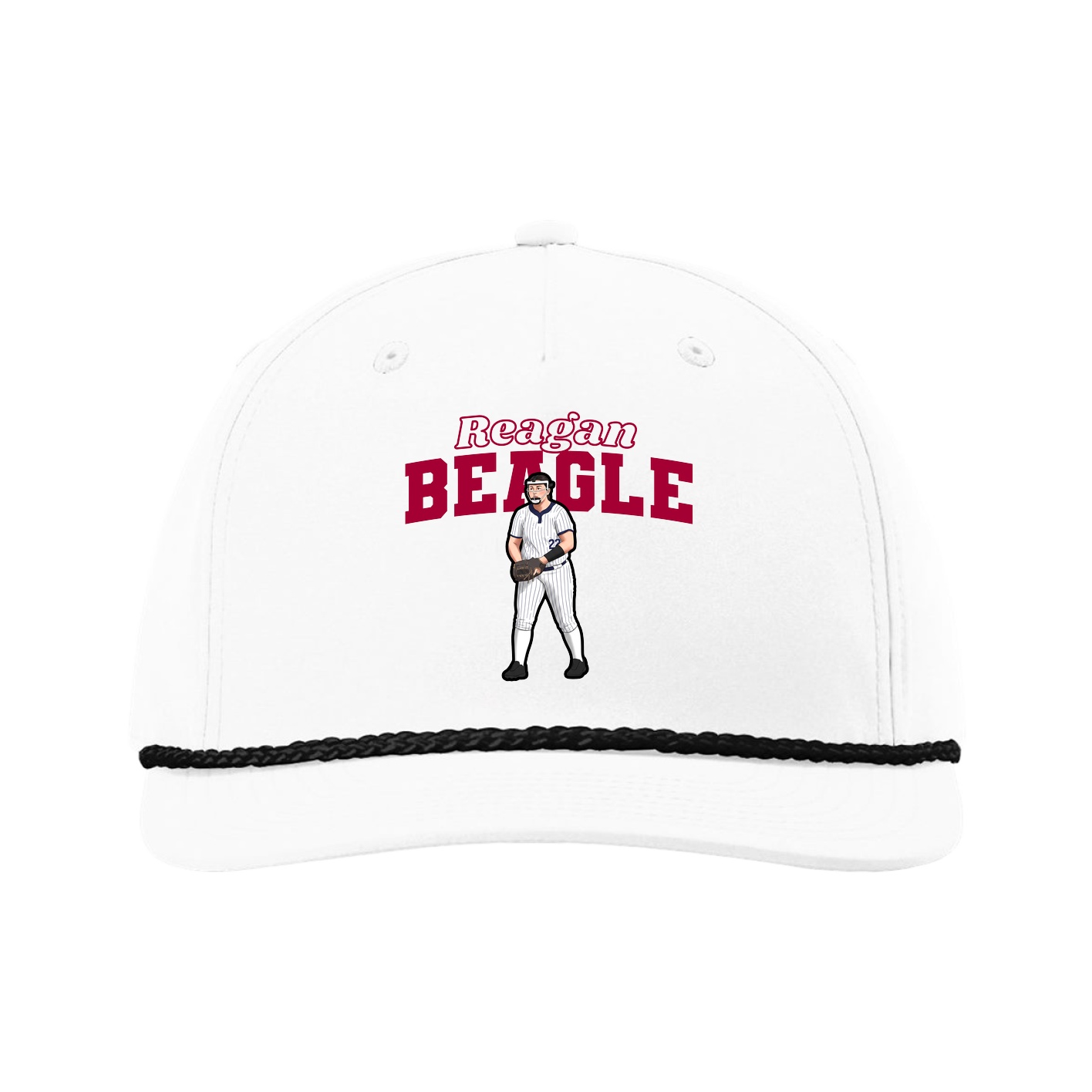 Five-Panel Classic Rope Cap — Name Arch in White