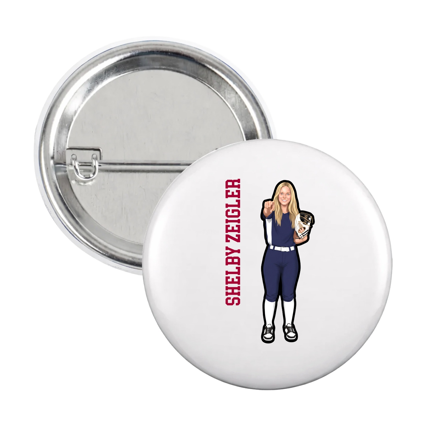 Game Day Button — Name Vertical in White