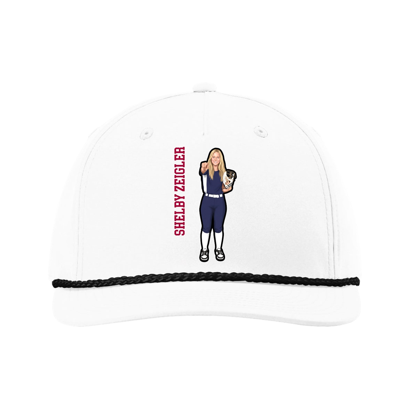 Five-Panel Classic Rope Cap — Name Vertical in White
