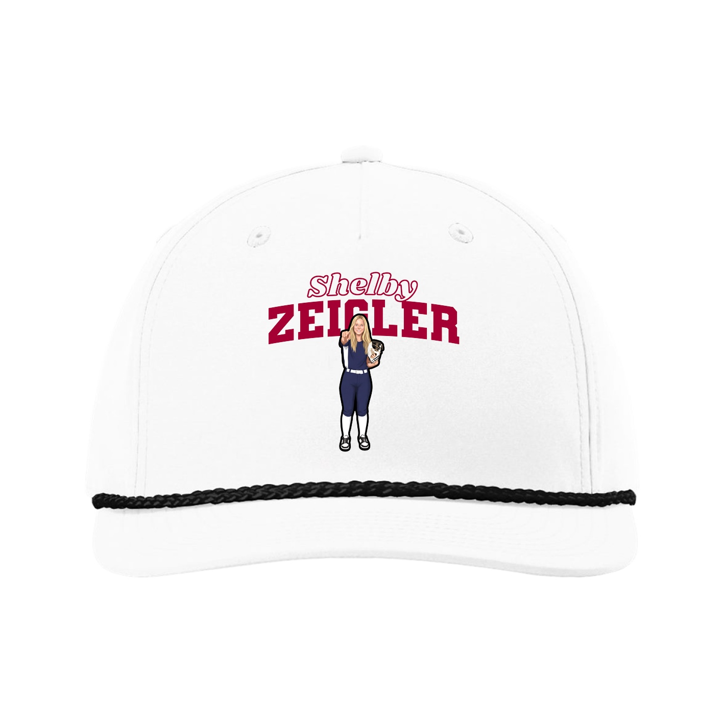 Five-Panel Classic Rope Cap — Name Arch in White