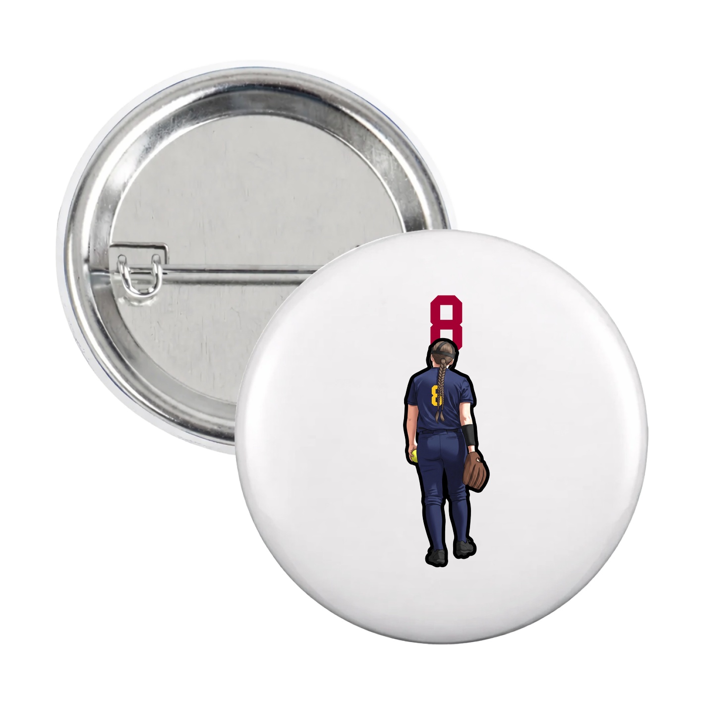 Game Day Button — Number Top in White