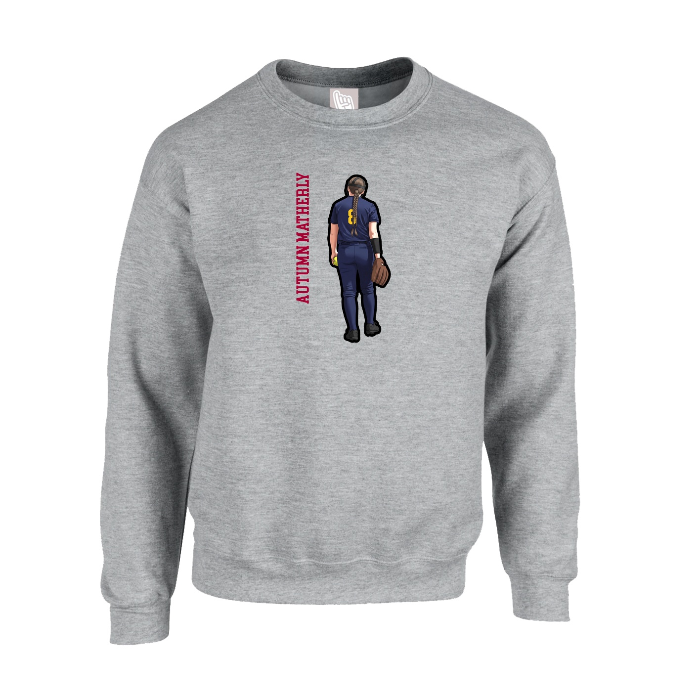 Fleece Crew — Name Vertical in Grey