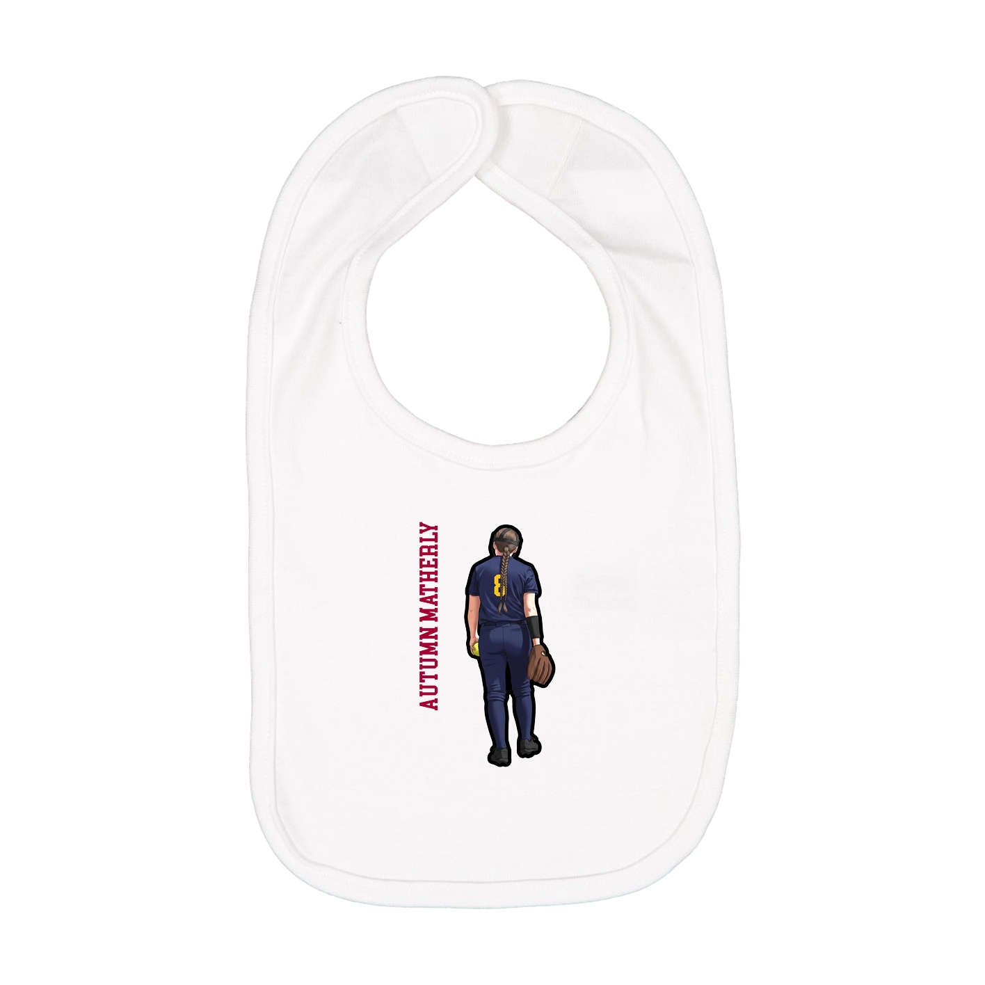 Infant Bib — Name Vertical in White