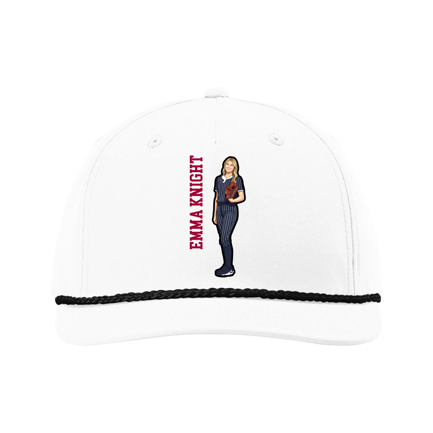 Five-Panel Classic Rope Cap — Name Vertical in White